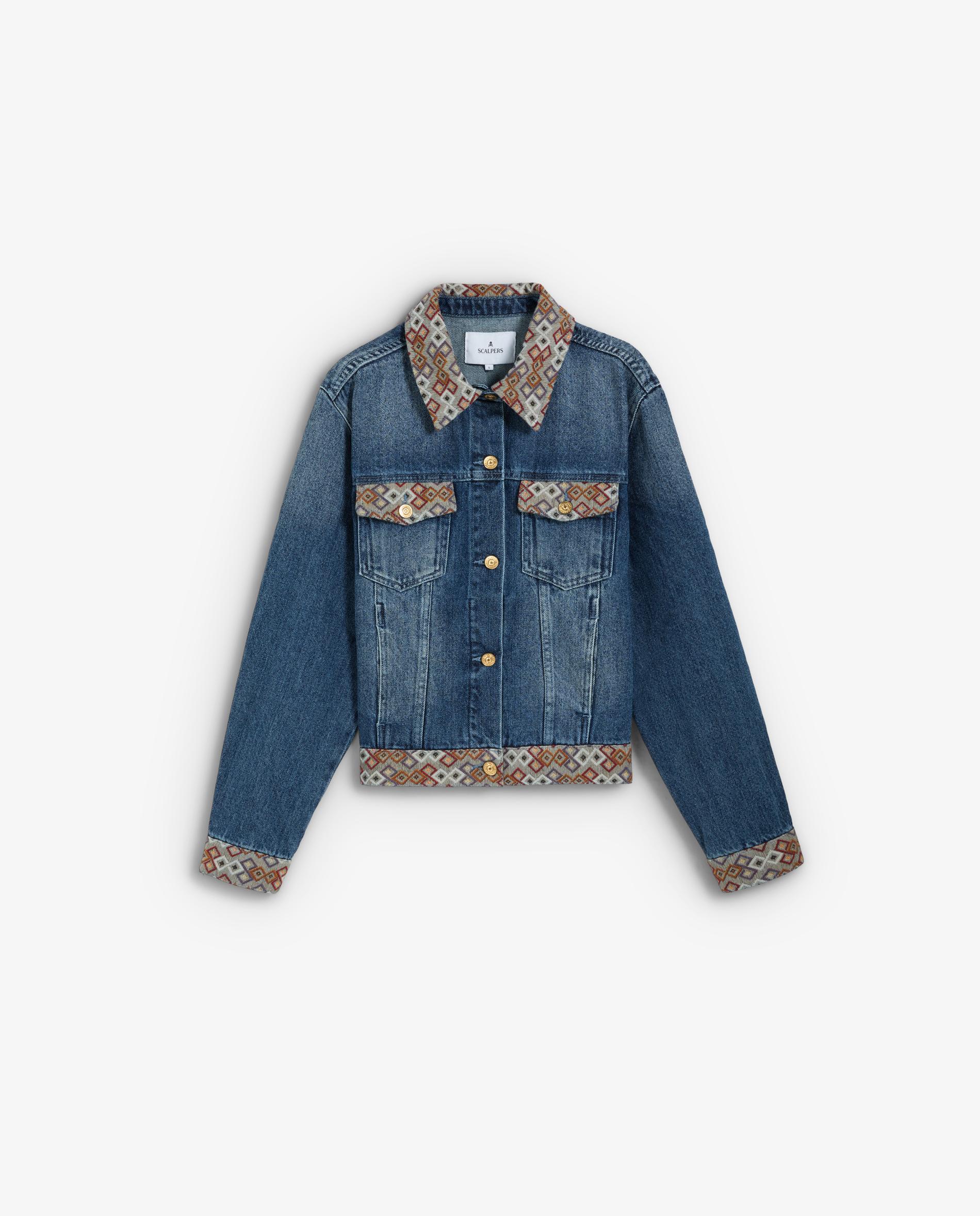 Cazadora vaquera de mujer regular fit con detalles étnicos - Scalpers - Índigo Índigo-5