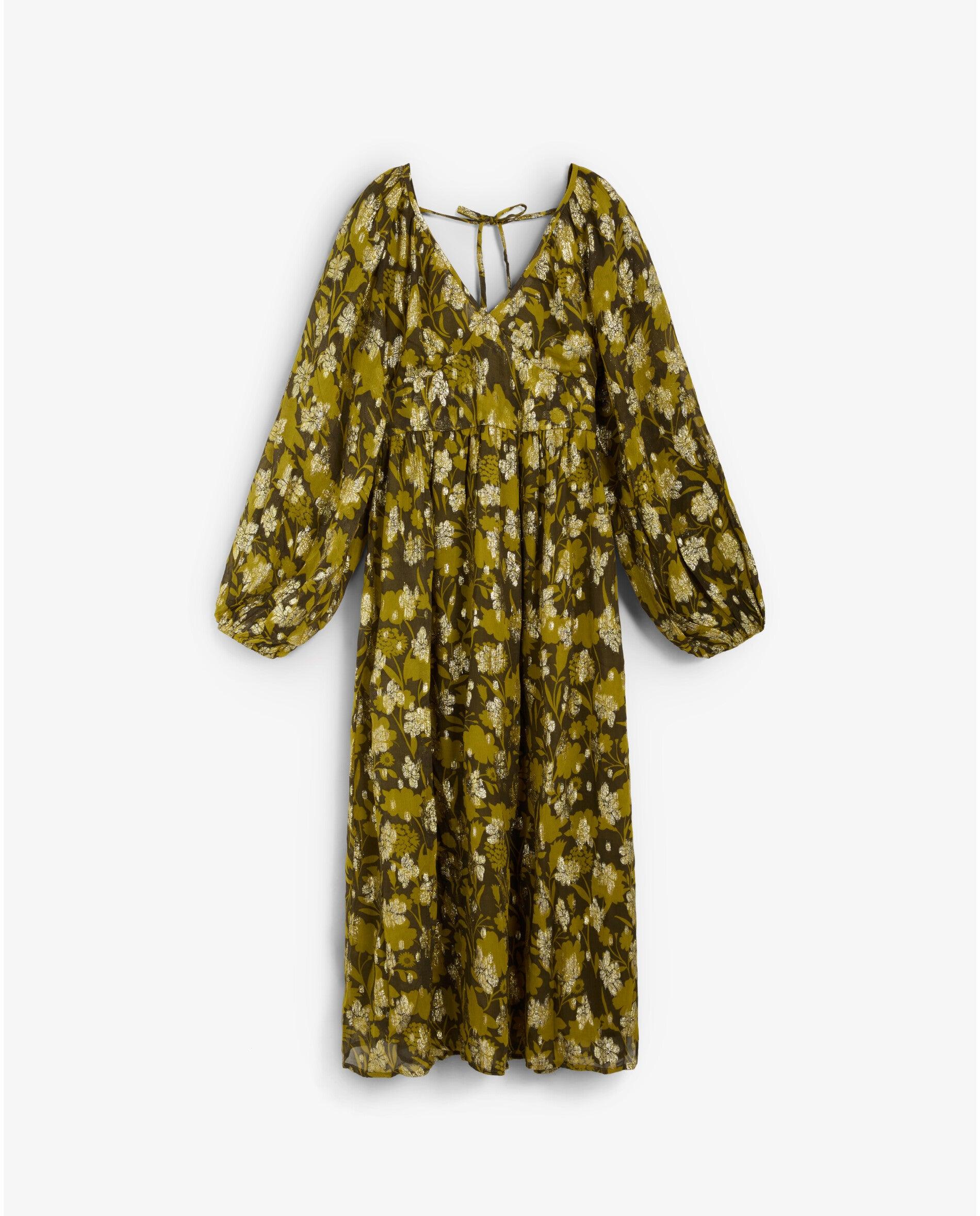 Vestido largo en tejido fluido con estampado floral - Scalpers - Kaki Kaki-1