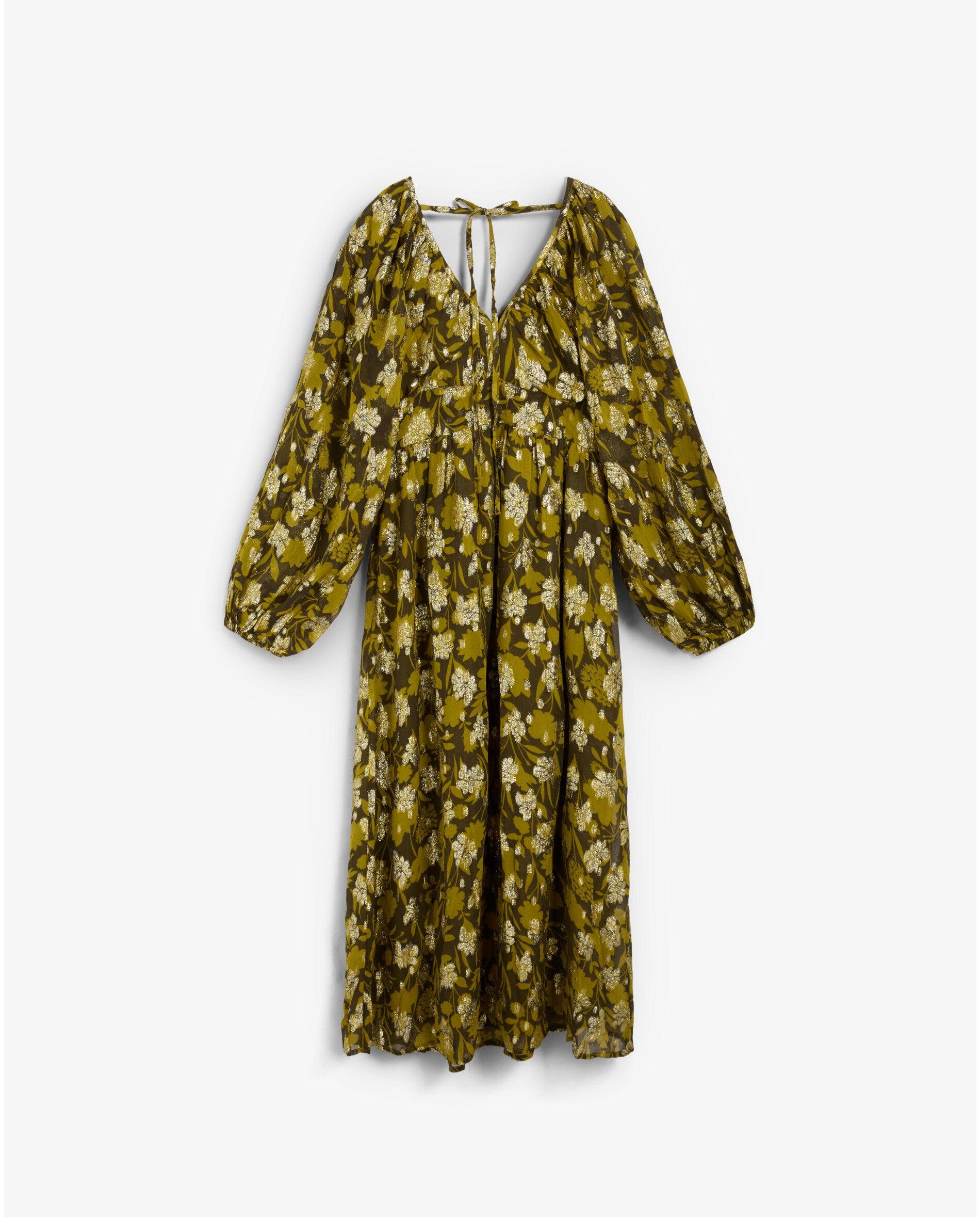 Vestido largo en tejido fluido con estampado floral - Scalpers - Kaki Kaki-2