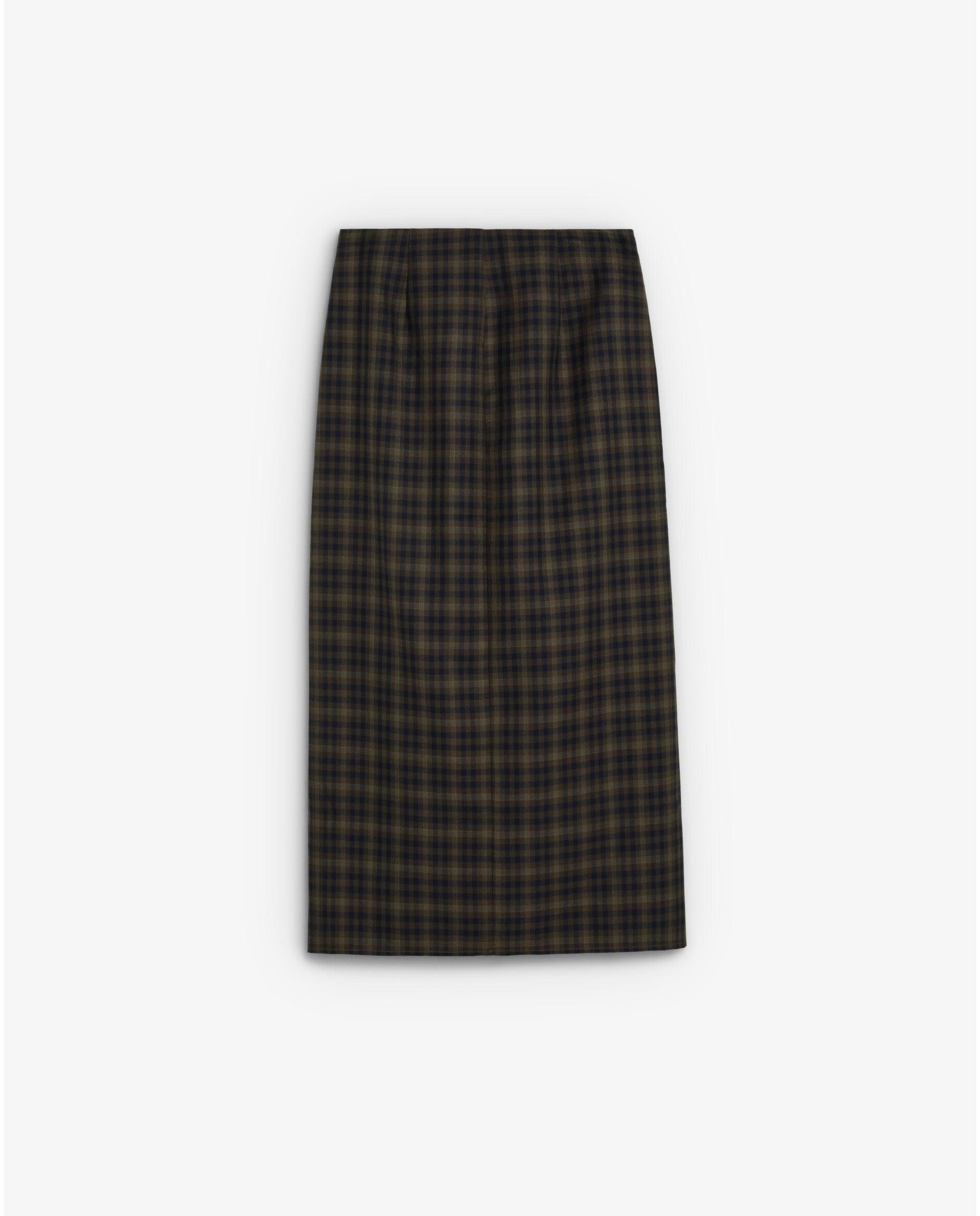 Falda midi de cuadros con cierre cruzado - Scalpers - Verde militar Verde militar-2