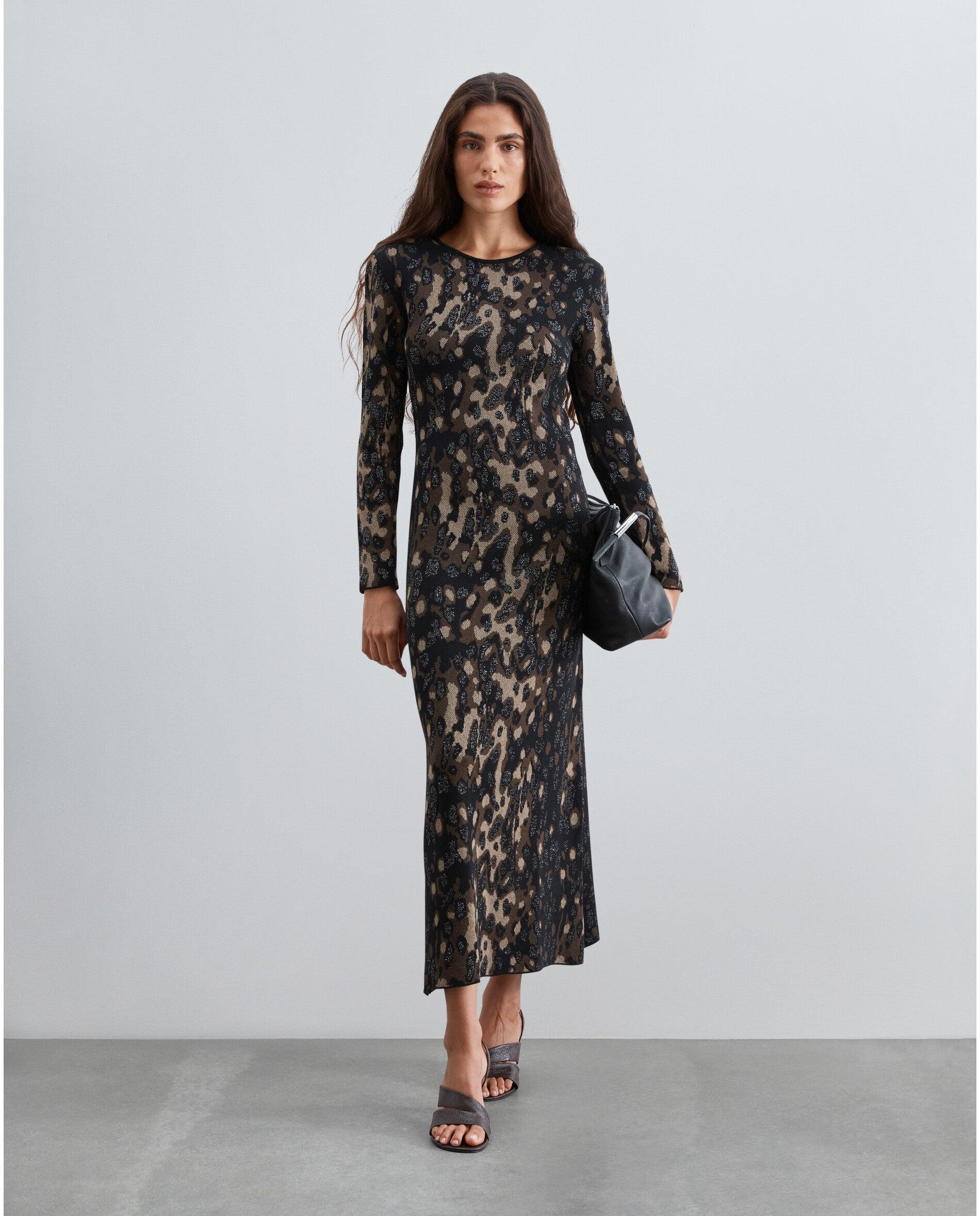 Imagen 1 de Vestido de punto jacquard de corte midi Multicolor