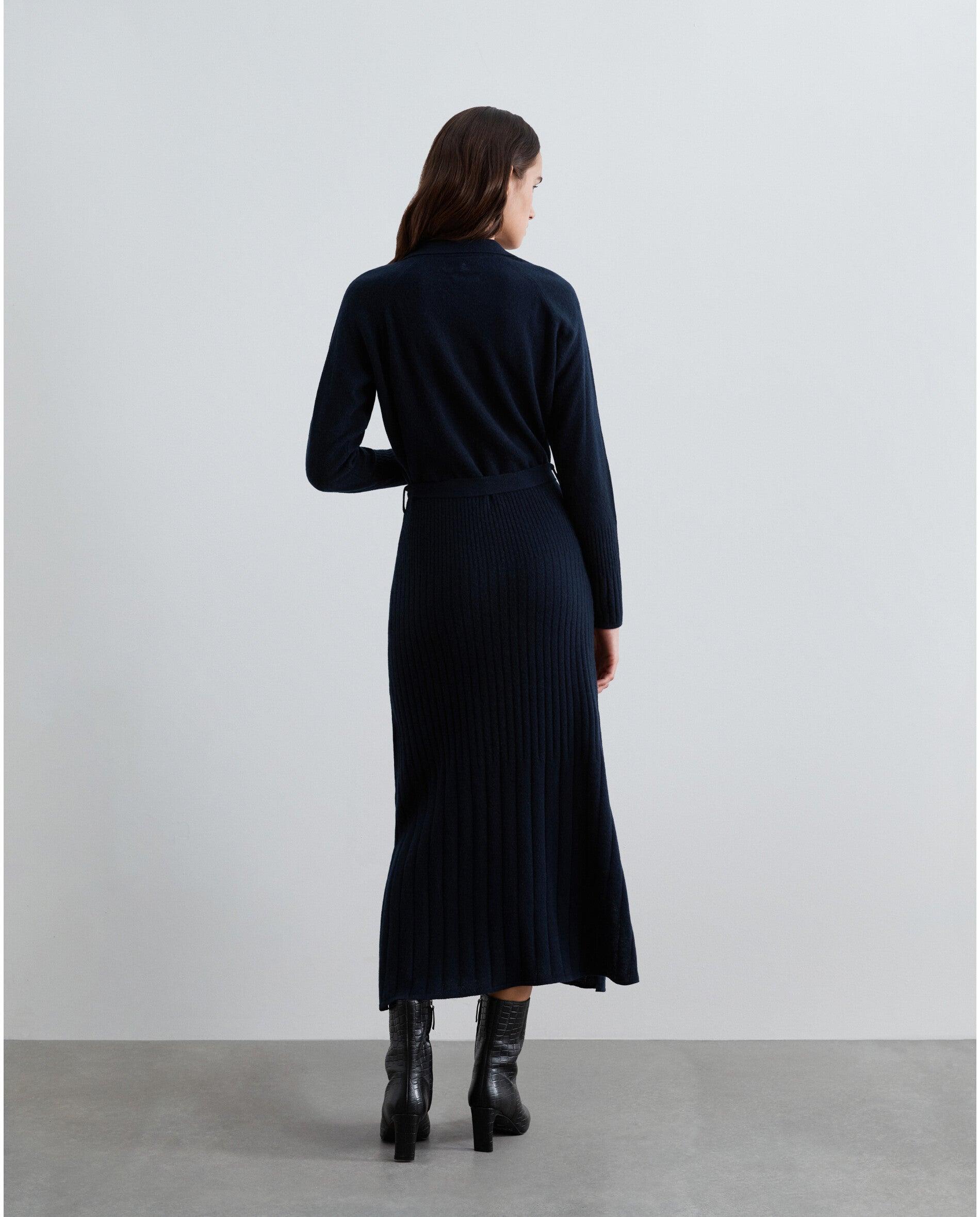 Vestido de punto midi con cuello polo y cinturón - Scalpers - Navy Navy-3