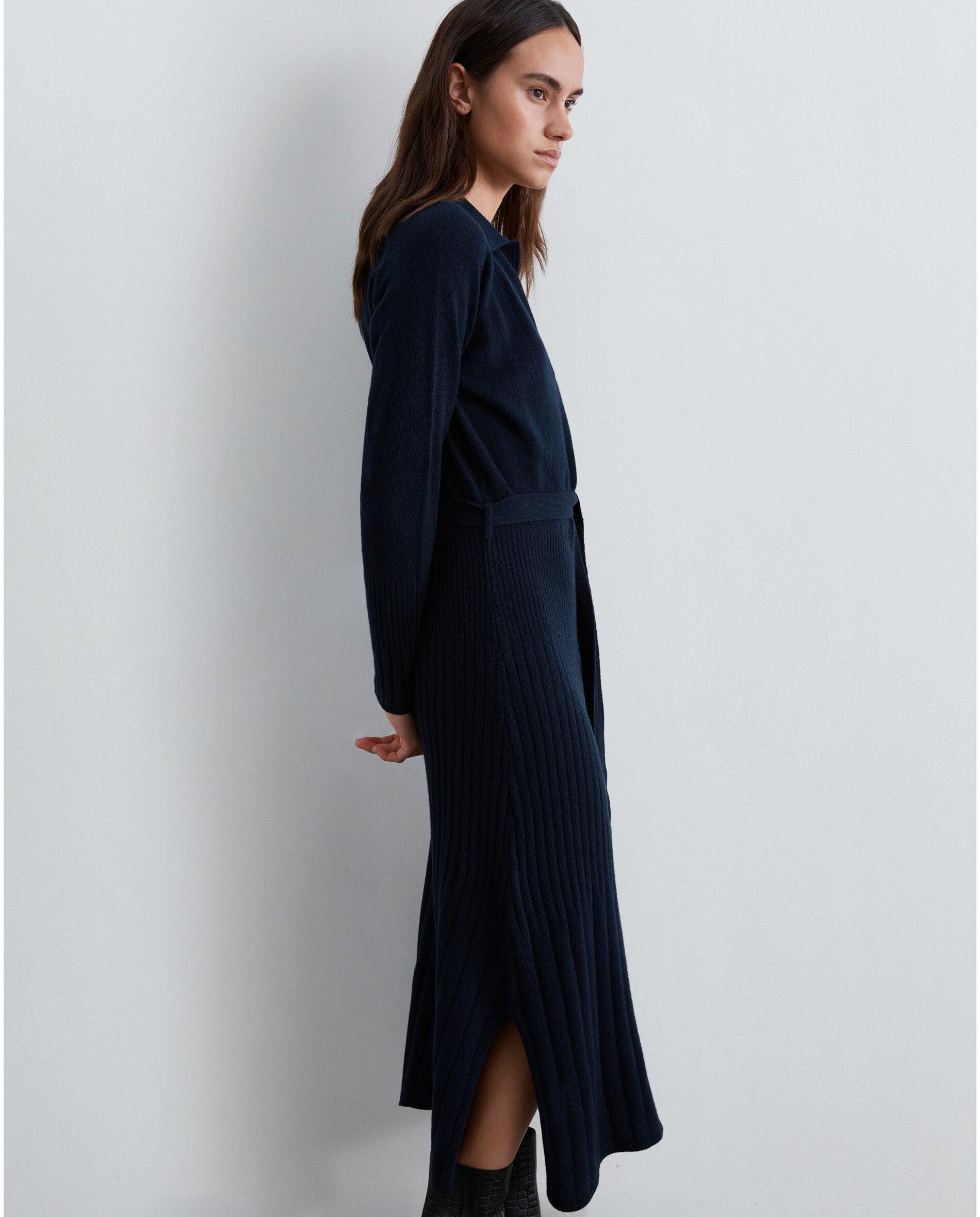 Vestido de punto midi con cuello polo y cinturón - Scalpers - Navy Navy-4