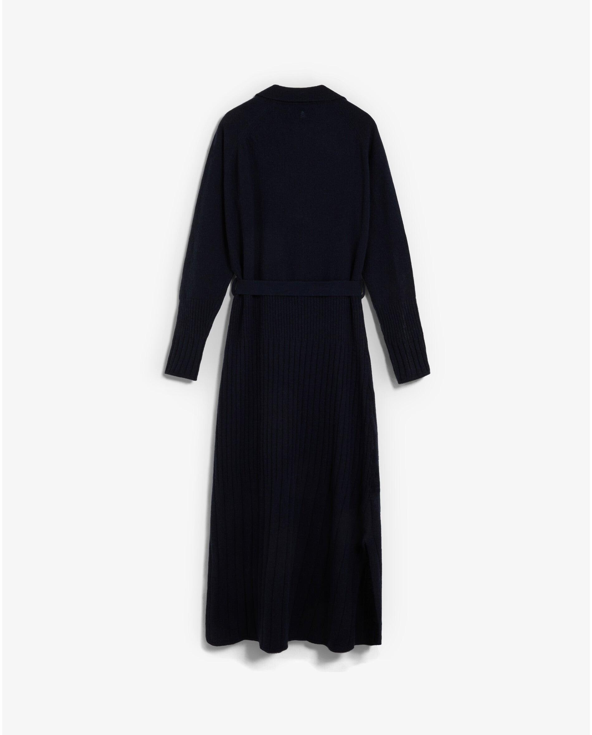 Vestido de punto midi con cuello polo y cinturón - Scalpers - Navy Navy-6