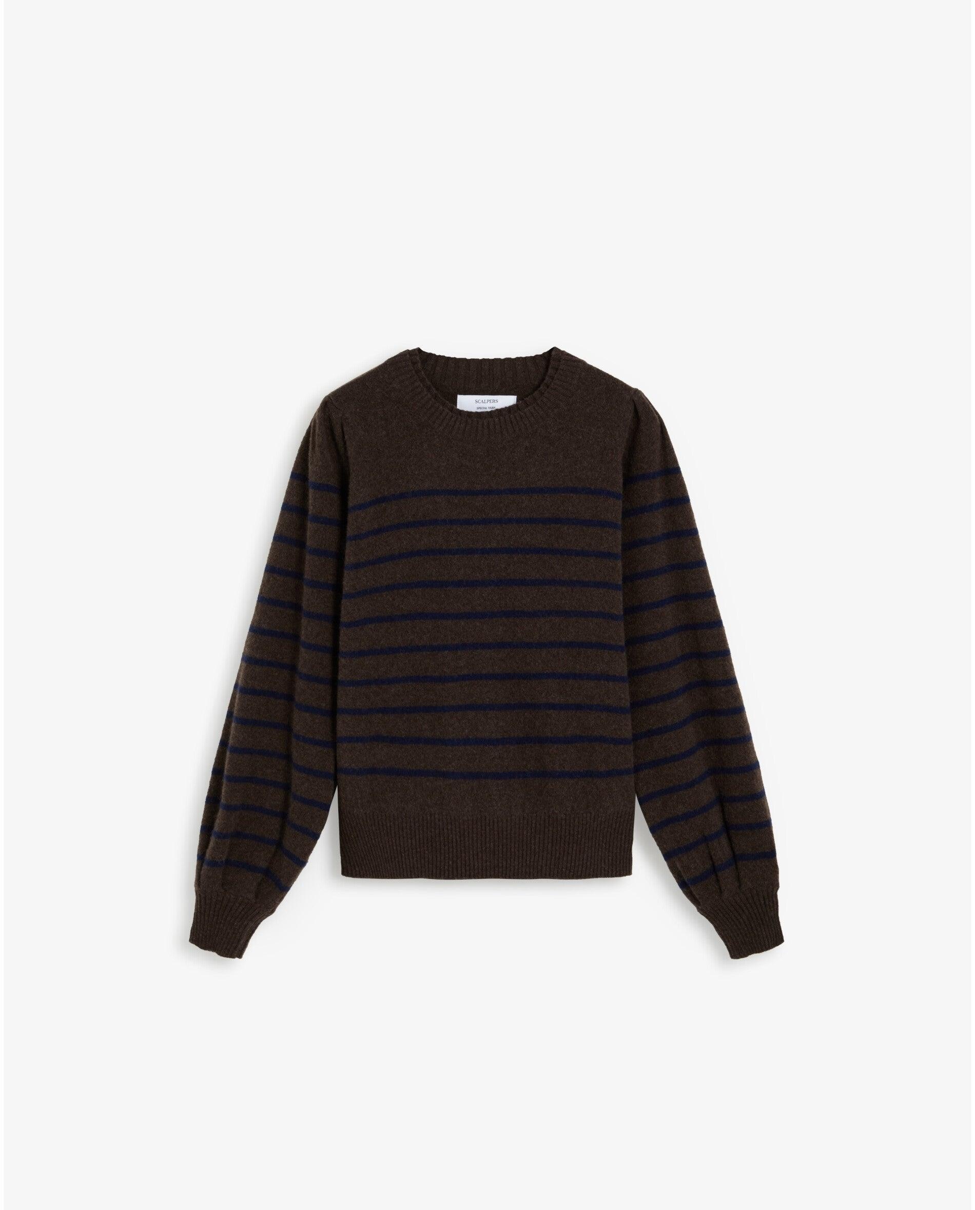 Jersey de mujer a rayas con frunce en los hombros y puños - Scalpers - Marrón Marrón-1