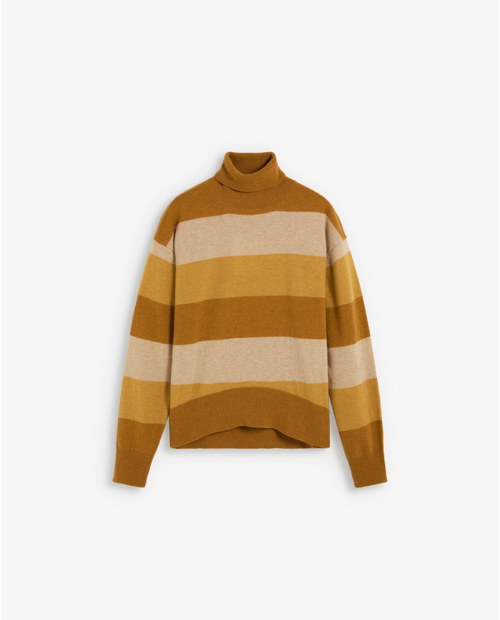Jersey de mujer a rayas de corte recto y cuello alto - Scalpers - Mostaza Mostaza-1
