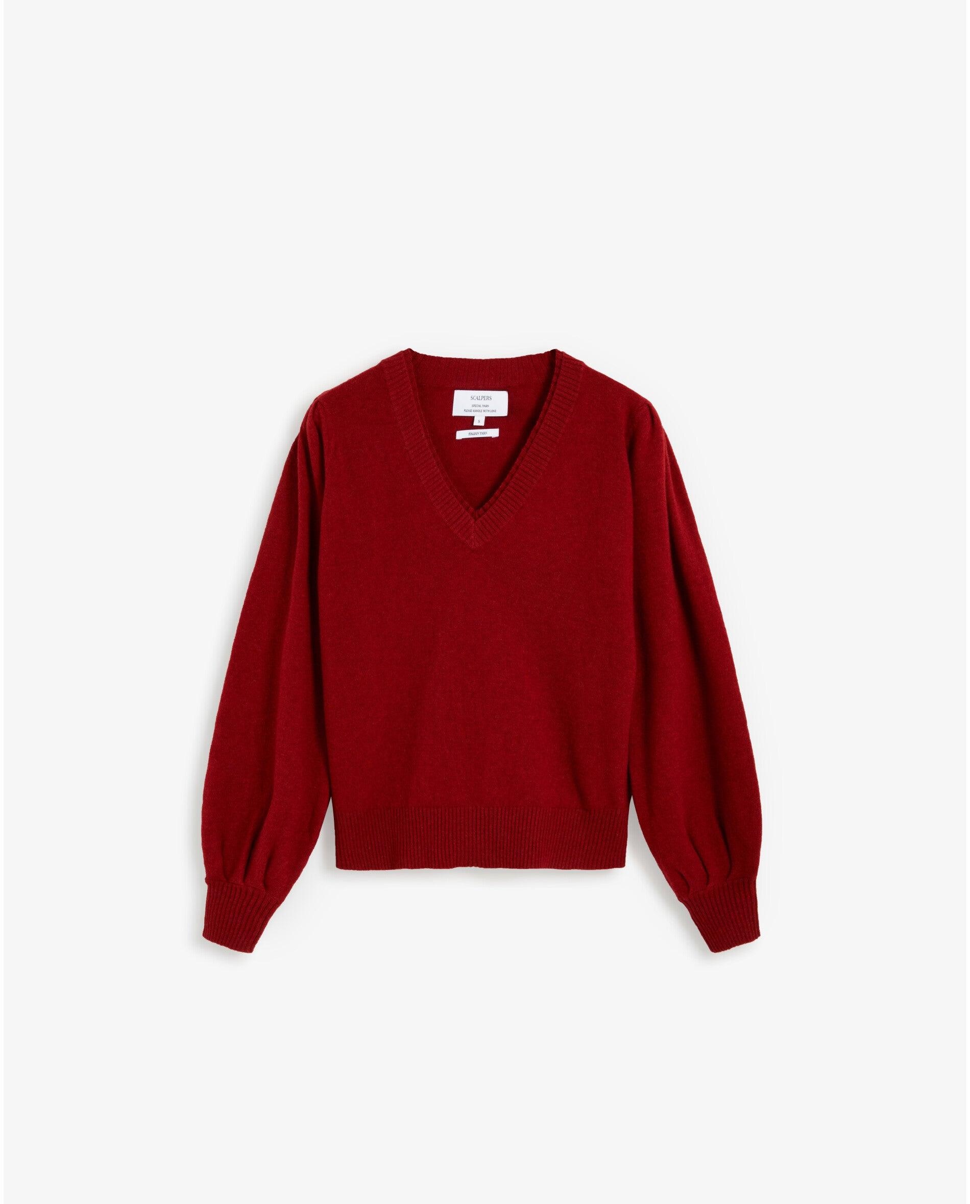 Jersey de mujer con mangas abullonadas y cuello de pico - Scalpers - Rojo Rojo-1