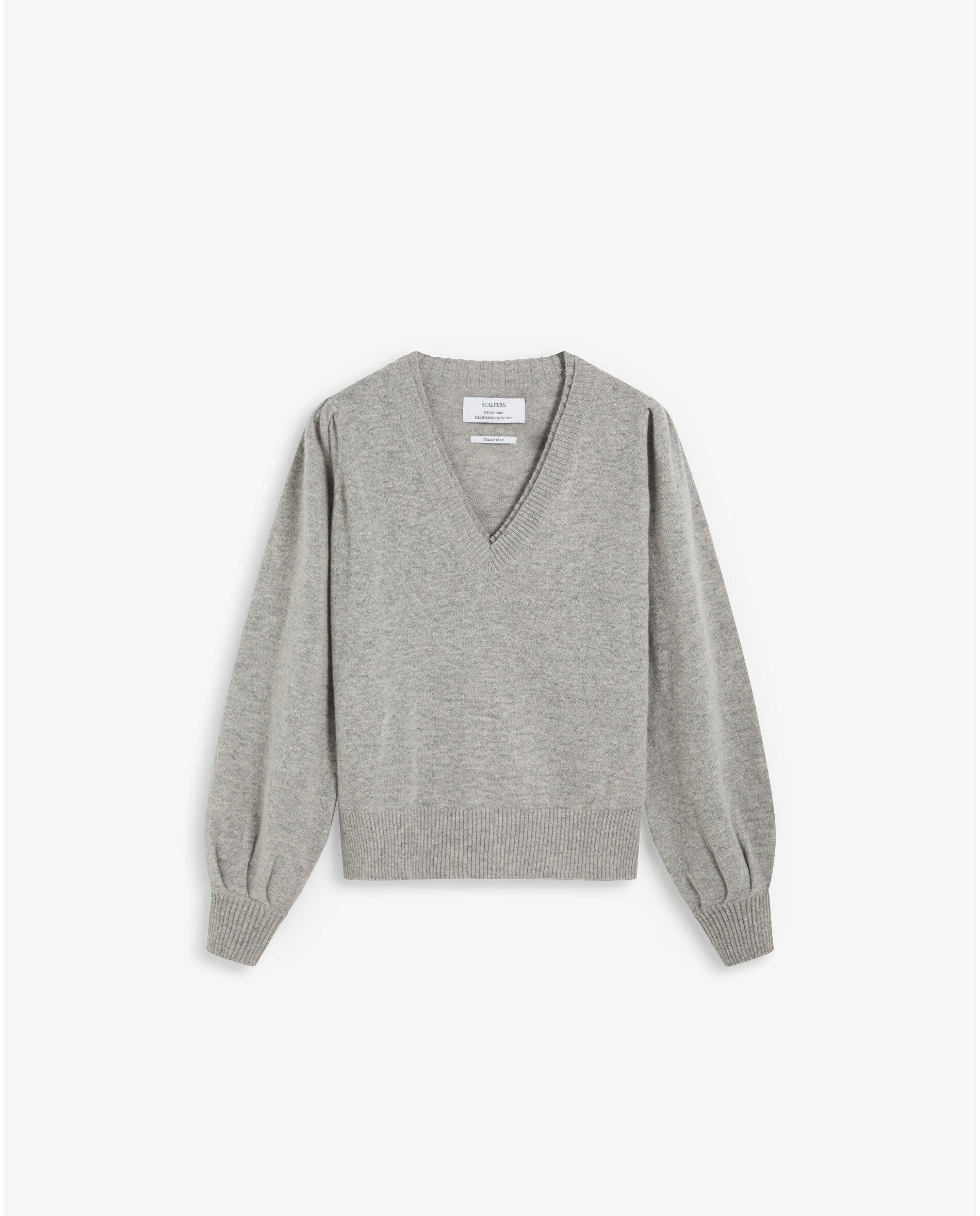 Jersey de mujer con mangas abullonadas y cuello de pico - Scalpers - Gris claro Gris claro-1