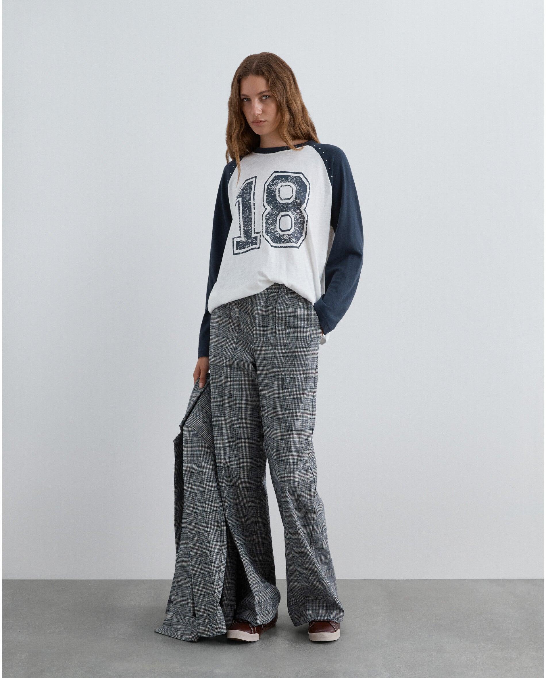 Imagen 0 de Pantalón recto de mujer con estampado de rayas Azul