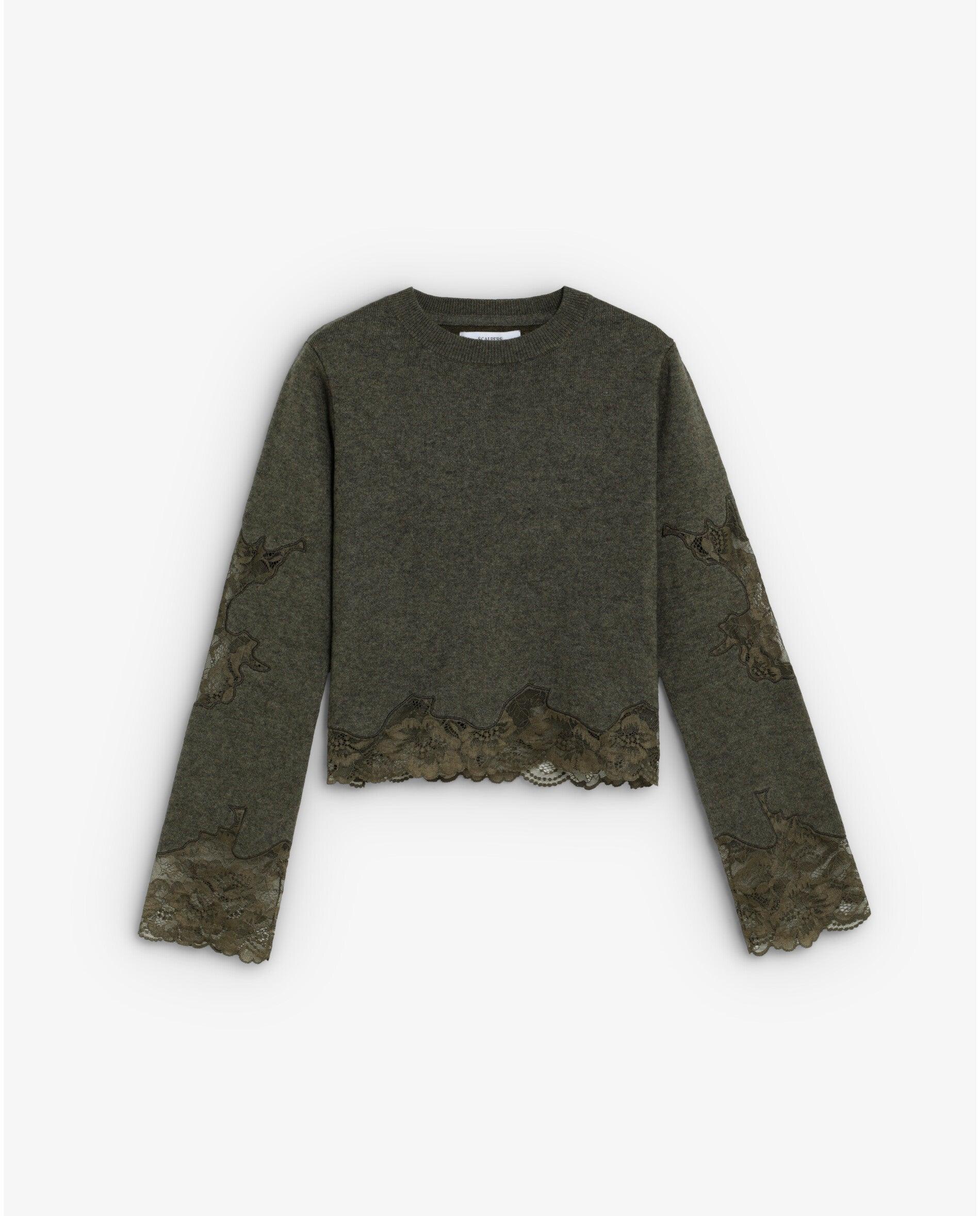 Jersey de mujer corto con detalles de encaje floral - Scalpers - Verde oscuro Verde oscuro-1