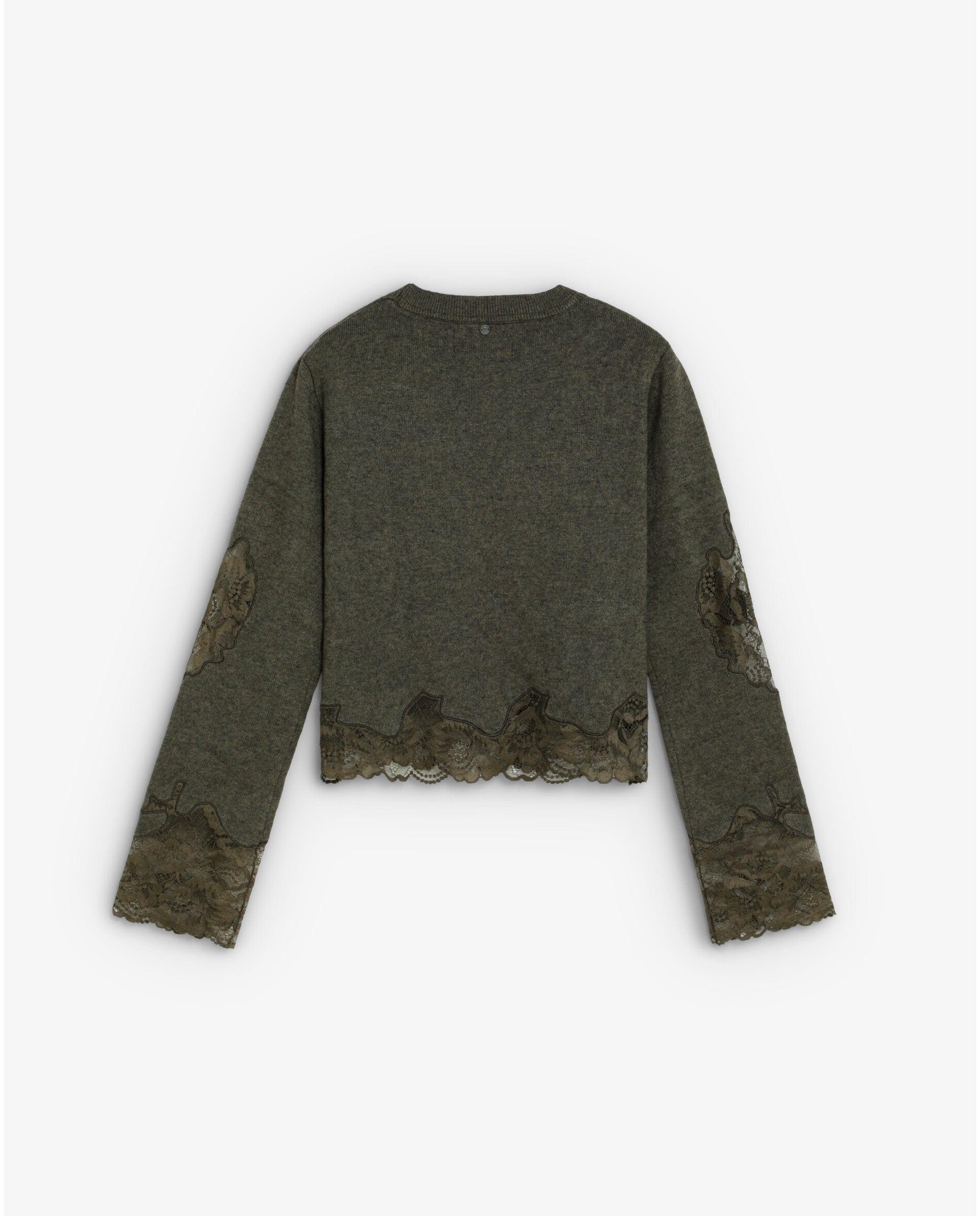 Jersey de mujer corto con detalles de encaje floral - Scalpers - Verde oscuro Verde oscuro-3