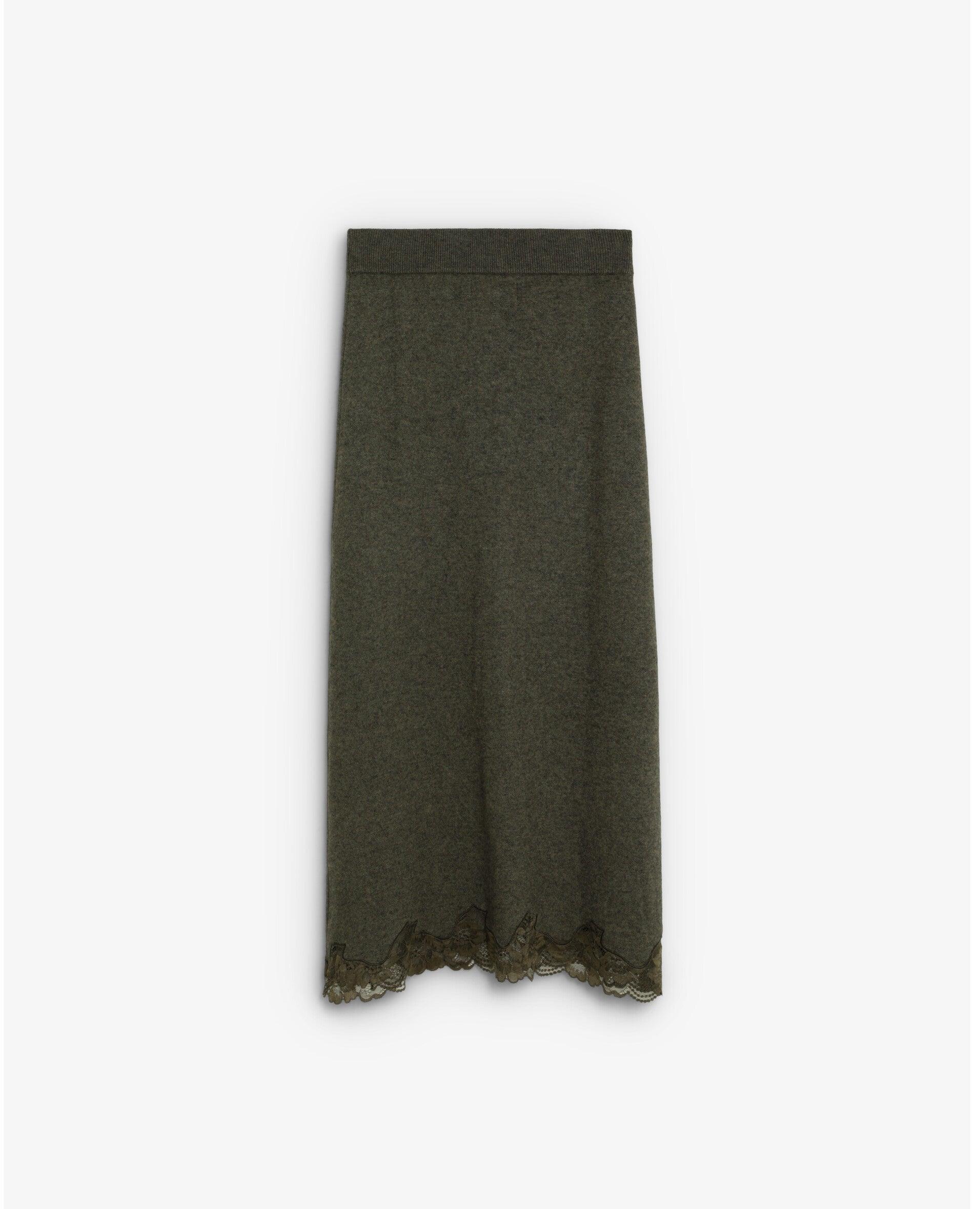 Falda de punto larga con cinturilla elástica - Scalpers - Verde militar Verde militar-2