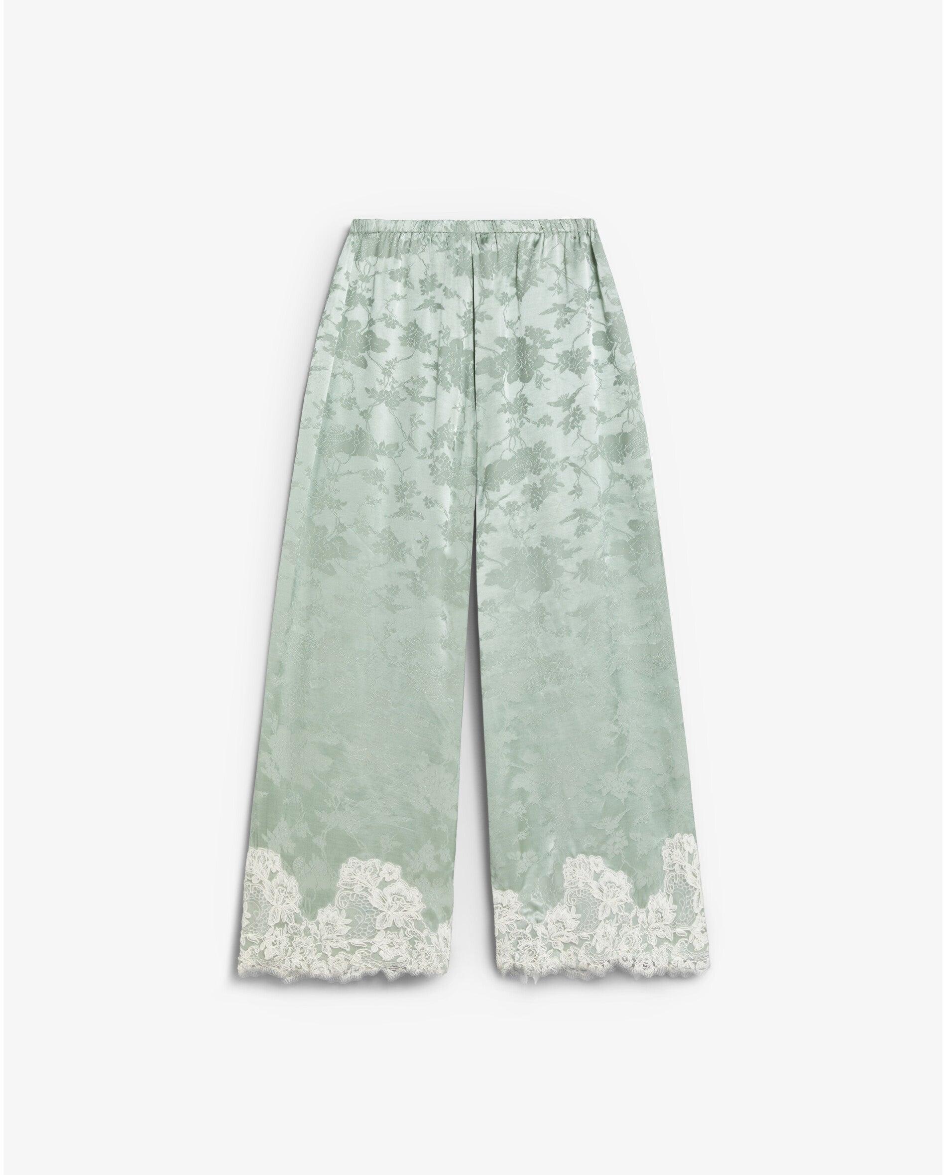 Pantalón ancho de mujer en tejido jacquard con encaje a contraste - Scalpers - Verde menta Verde menta-2