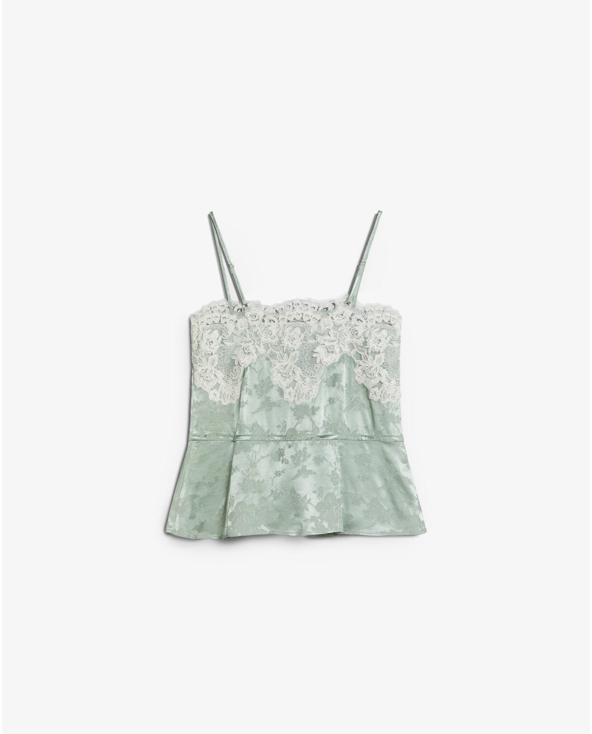 Imagen 0 de Top de mujer en tejido jacquard con encaje a contraste Verde menta