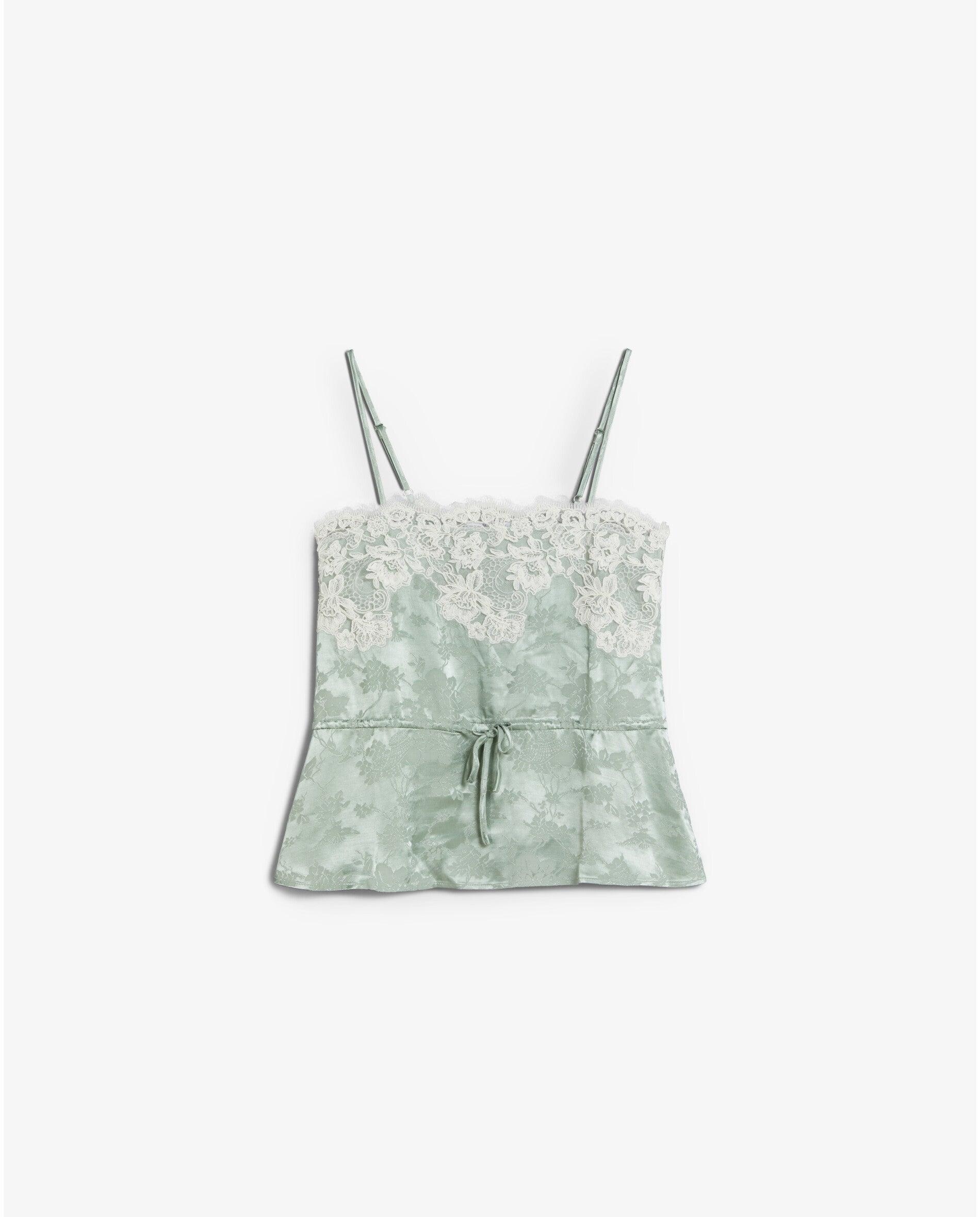 Top de mujer en tejido jacquard con encaje a contraste - Scalpers - Verde menta Verde menta-2