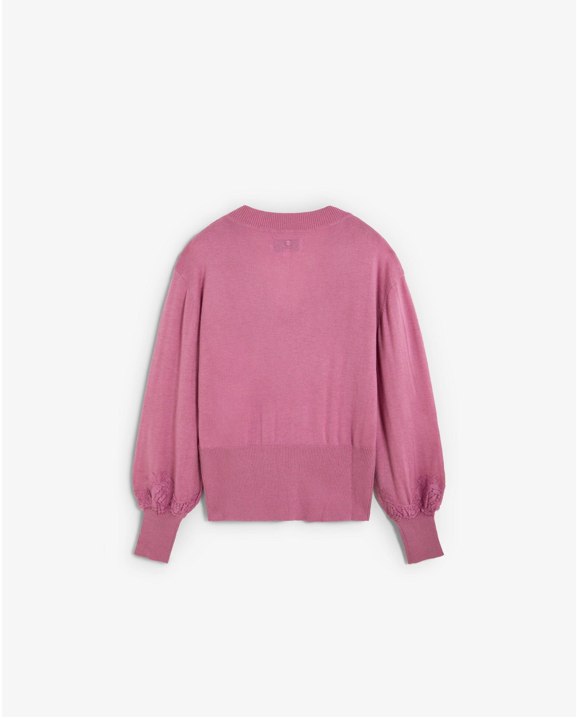 Jersey de mujer con escote de pico y detalle de encaje - Scalpers - Rosa Rosa-3