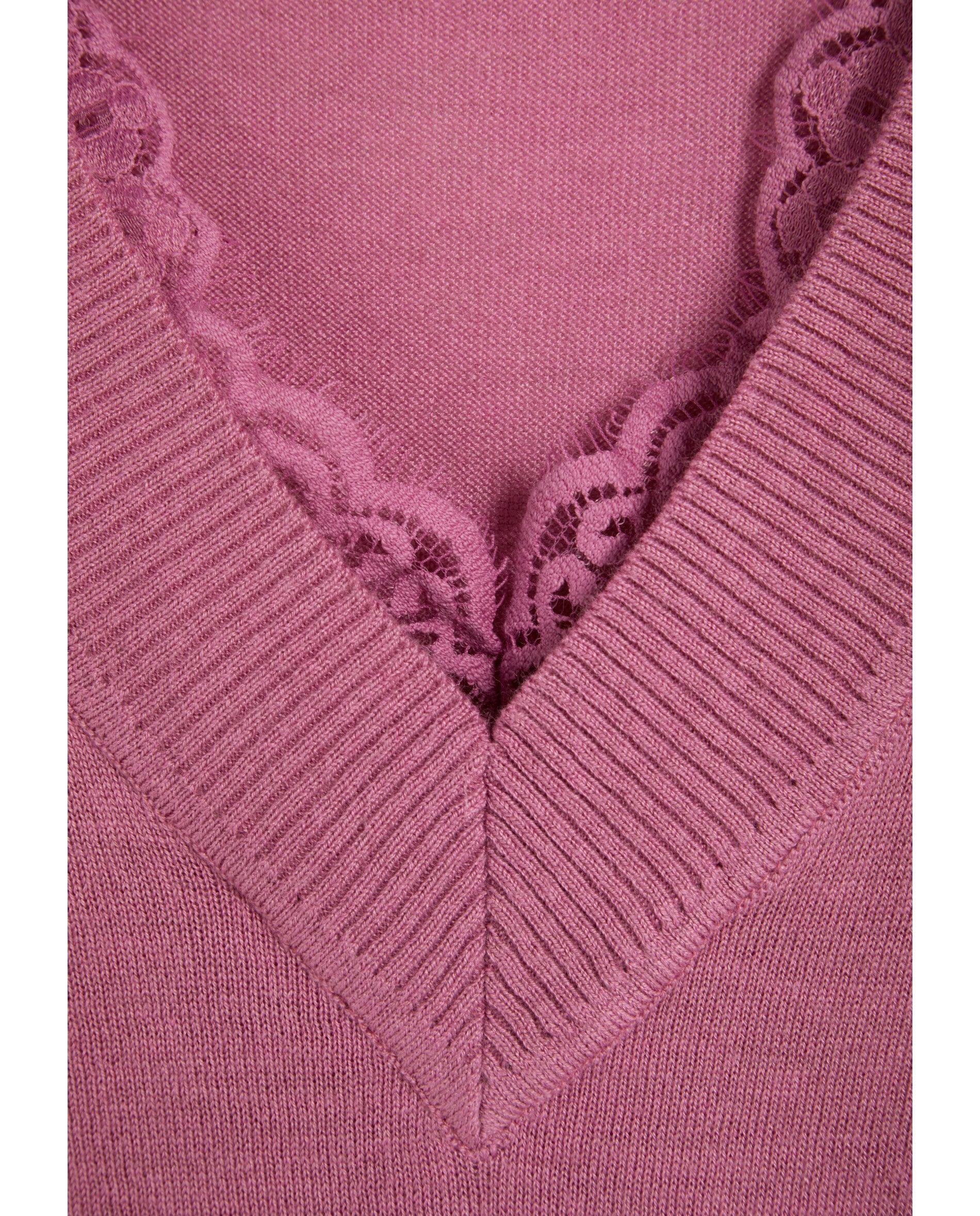 Jersey de mujer con escote de pico y detalle de encaje - Scalpers - Rosa Rosa-2