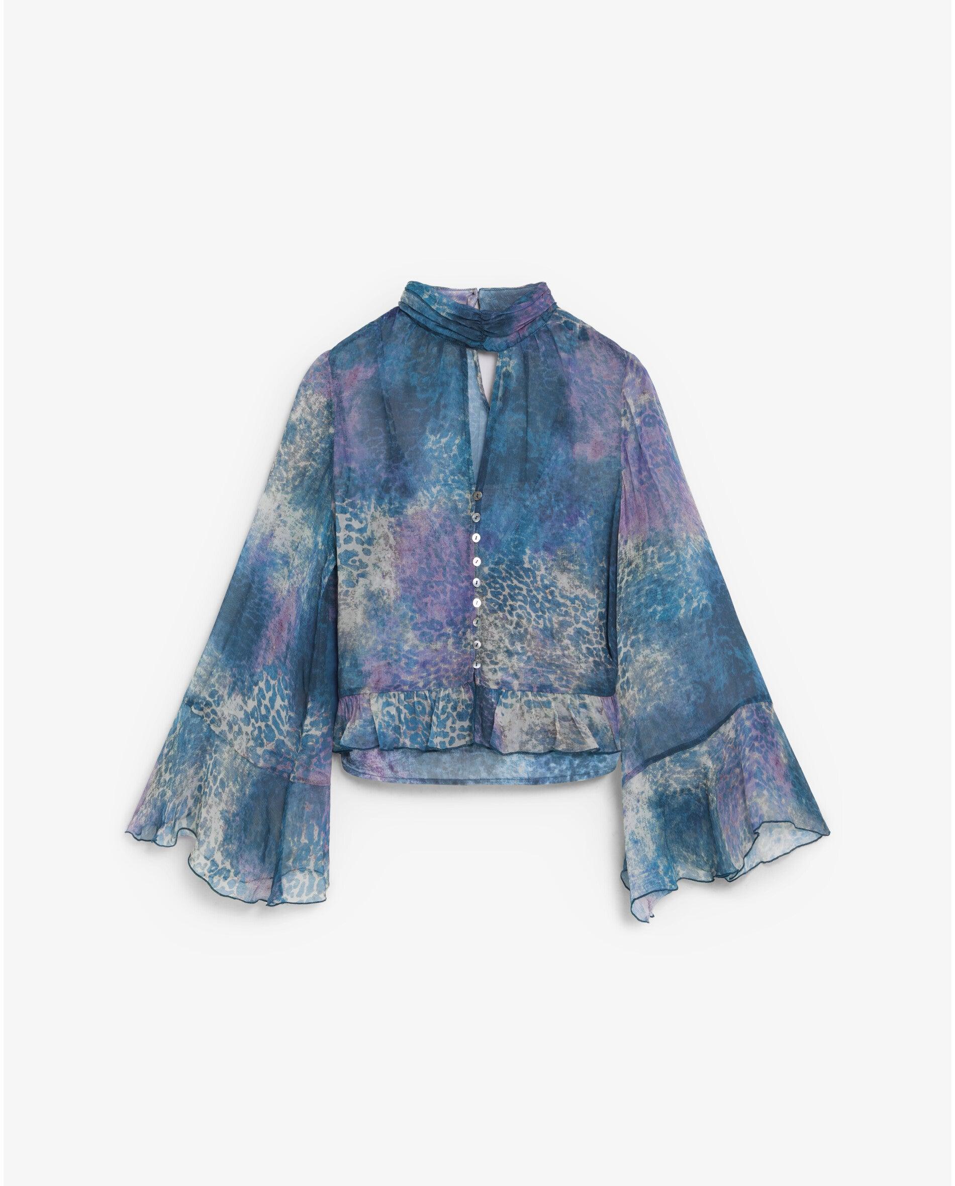Imagen 0 de Top de mujer estampado en tejido fluido Turquesa
