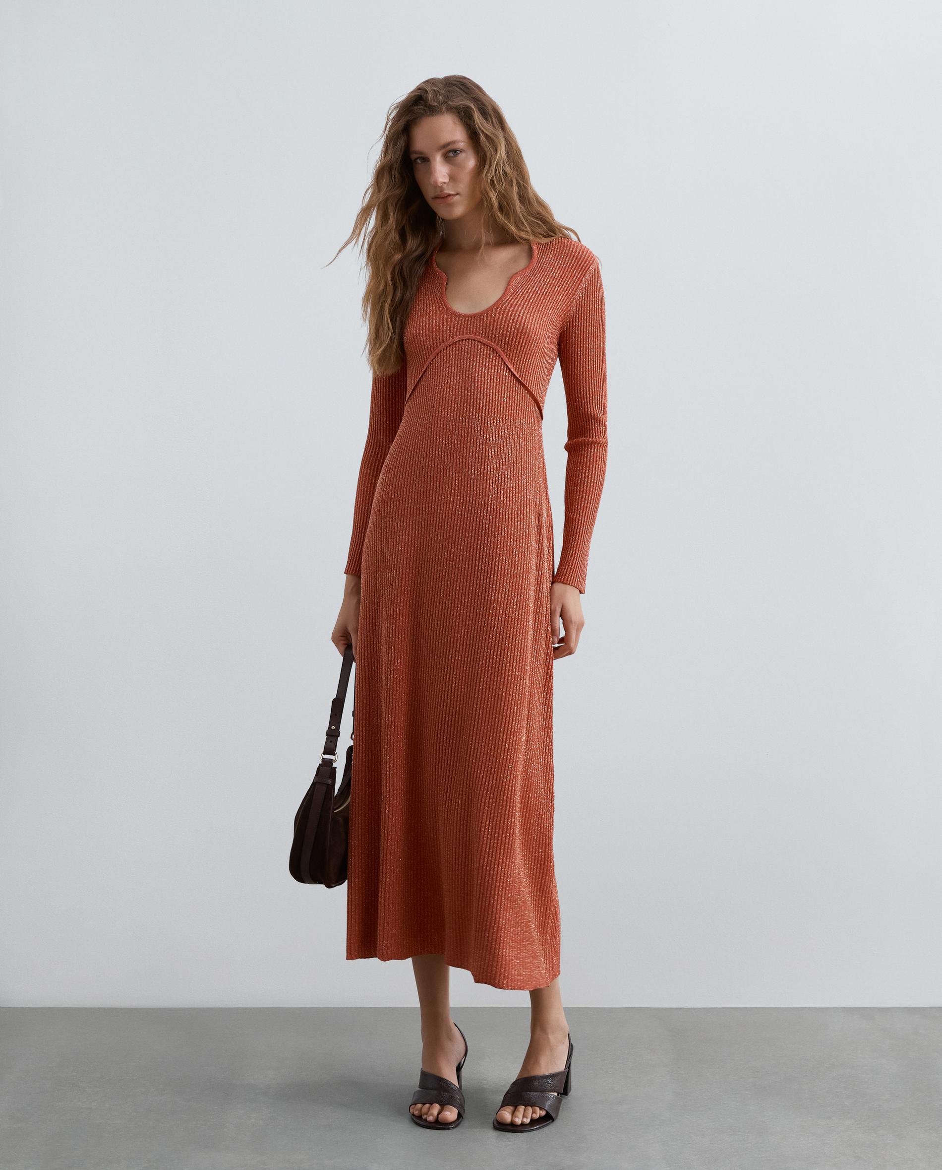 Vestido de punto midi con lúrex - Scalpers - Naranja Naranja-1