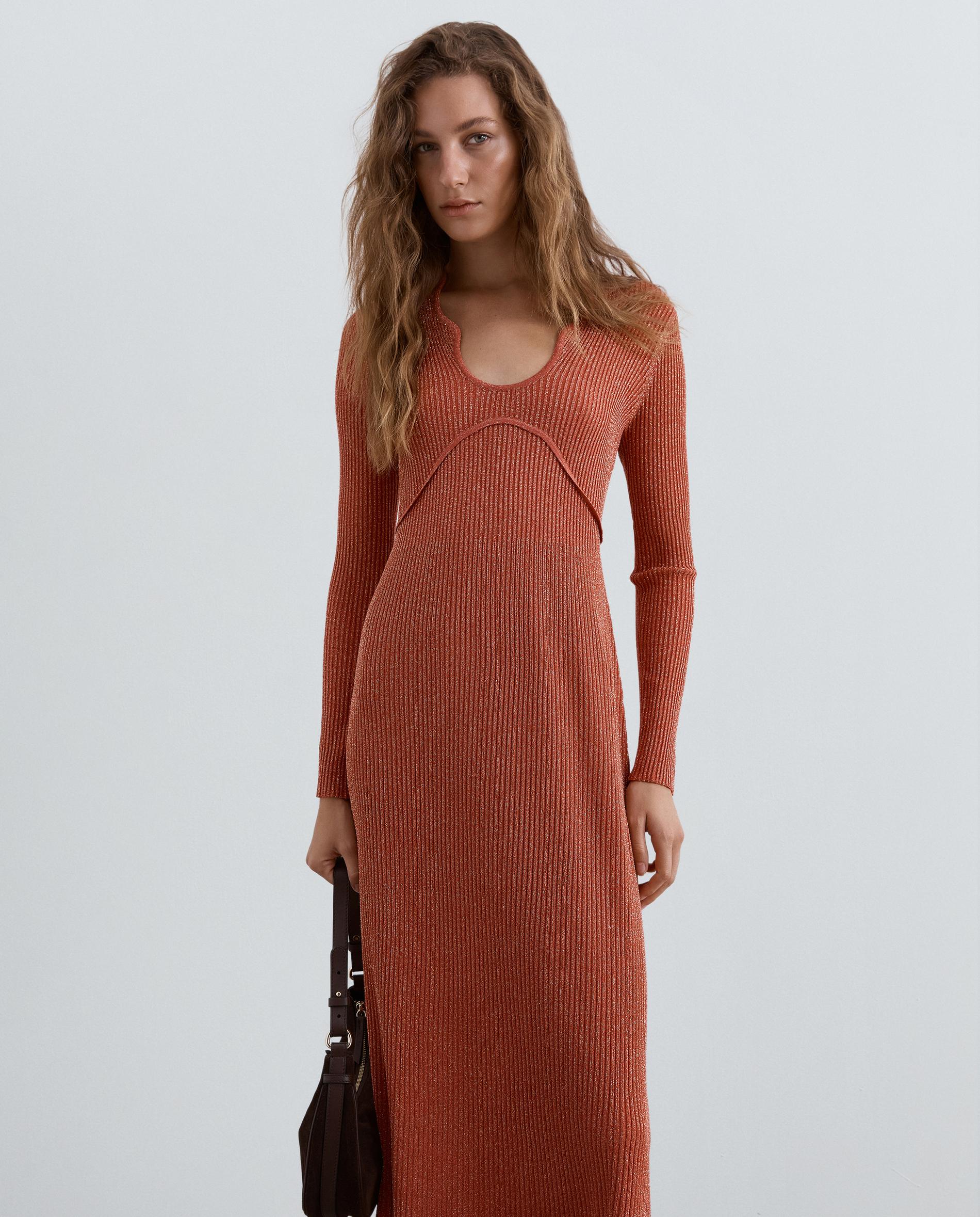 Vestido de punto midi con lúrex - Scalpers - Naranja Naranja-2