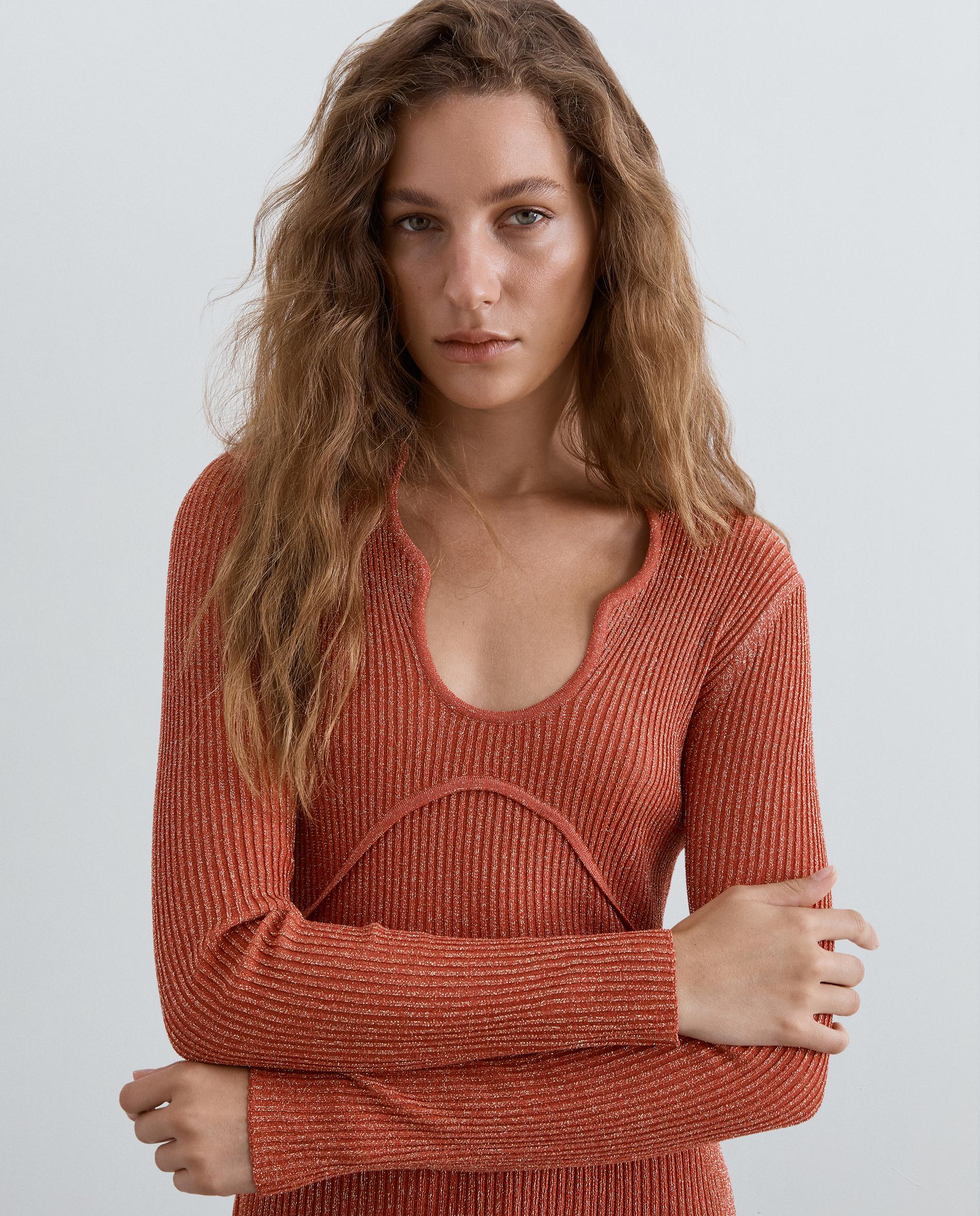 Vestido de punto midi con lúrex - Scalpers - Naranja Naranja-4