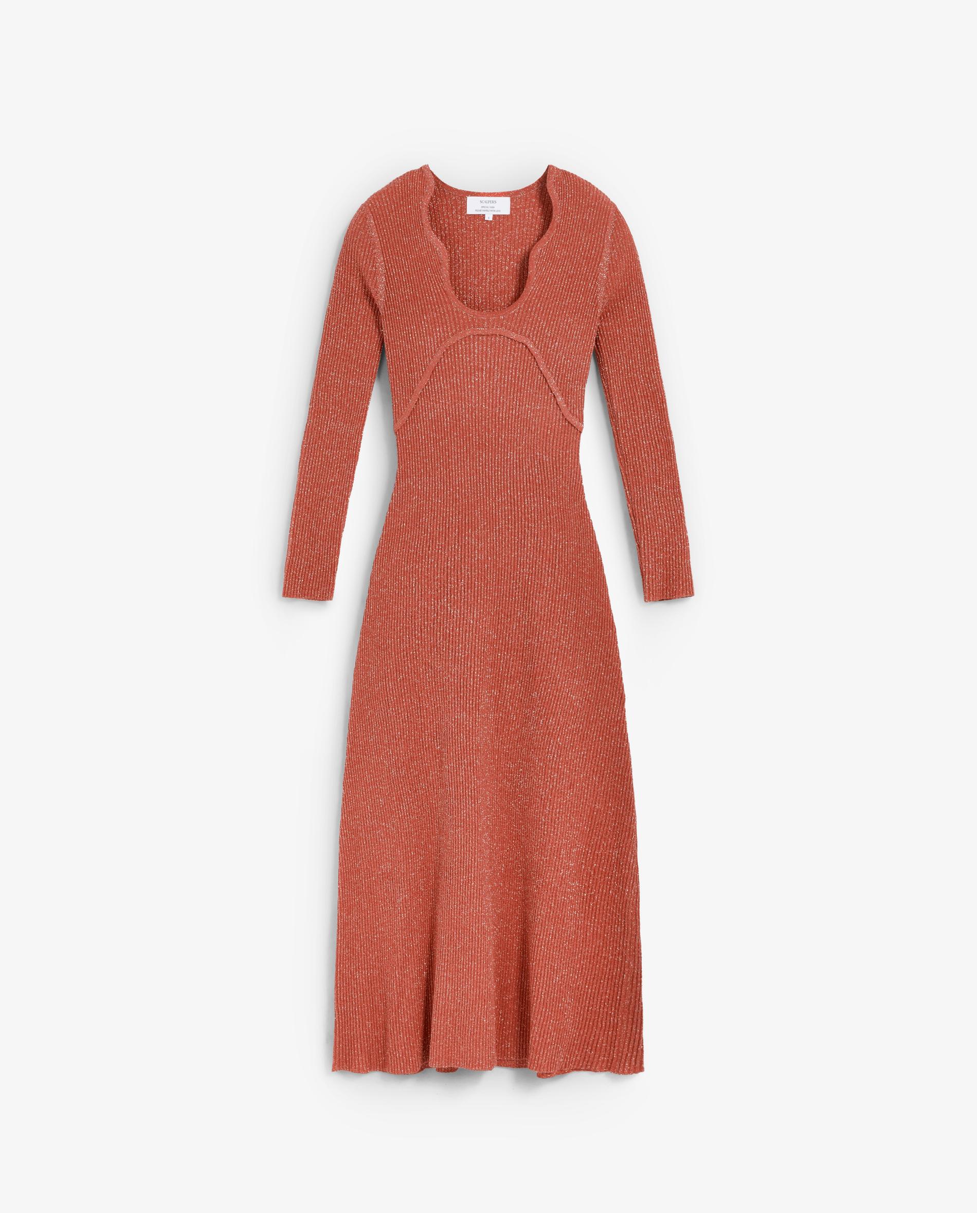 Vestido de punto midi con lúrex - Scalpers - Naranja Naranja-6