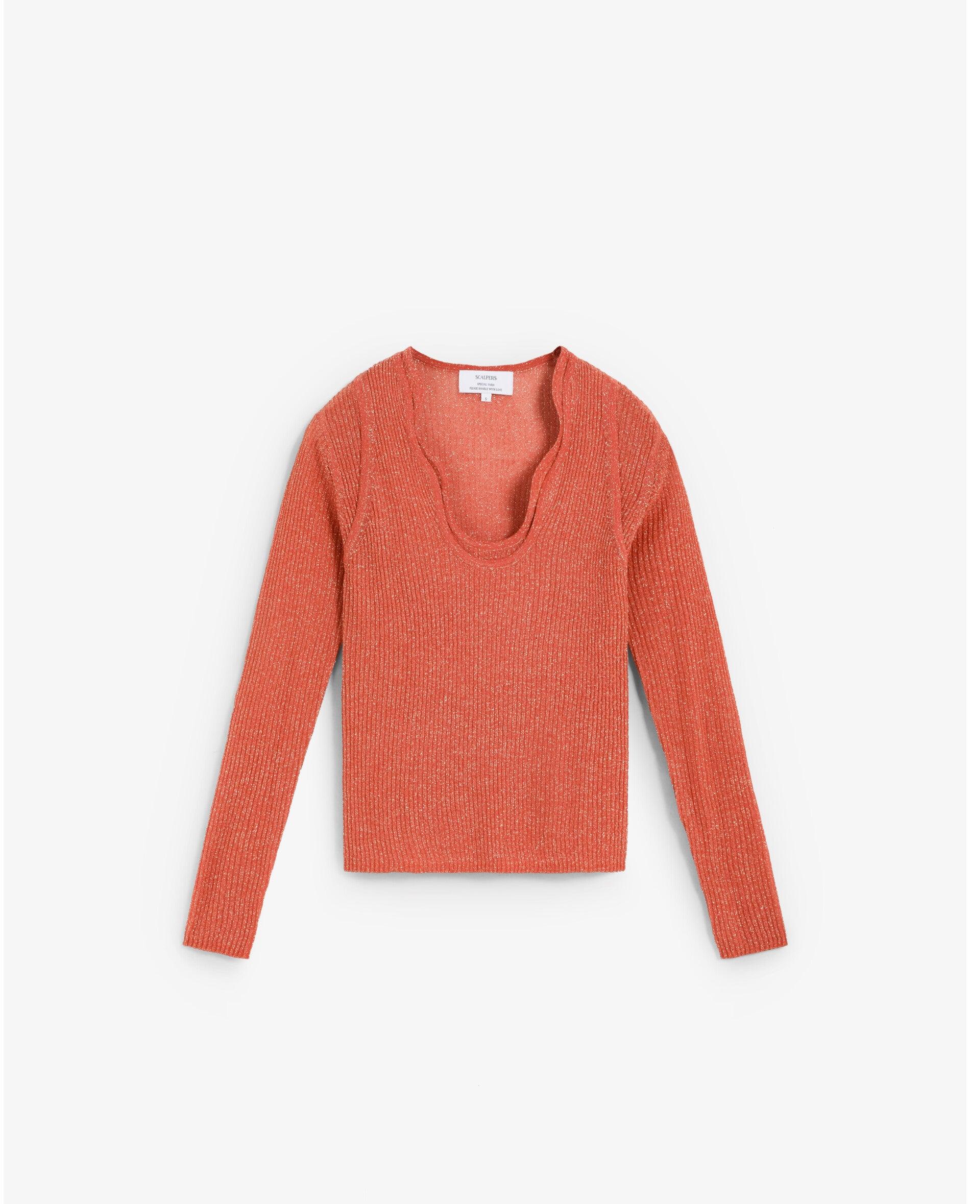 Top de punto de mujer recto con estructura canalé - Scalpers - Naranja Naranja-1