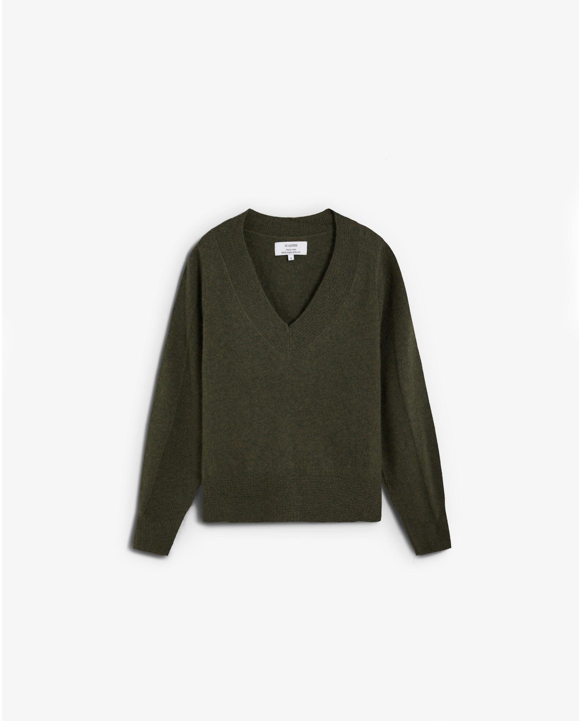 Jersey de mujer de punto liso con cuello de pico - Scalpers - Verde militar Verde militar-1