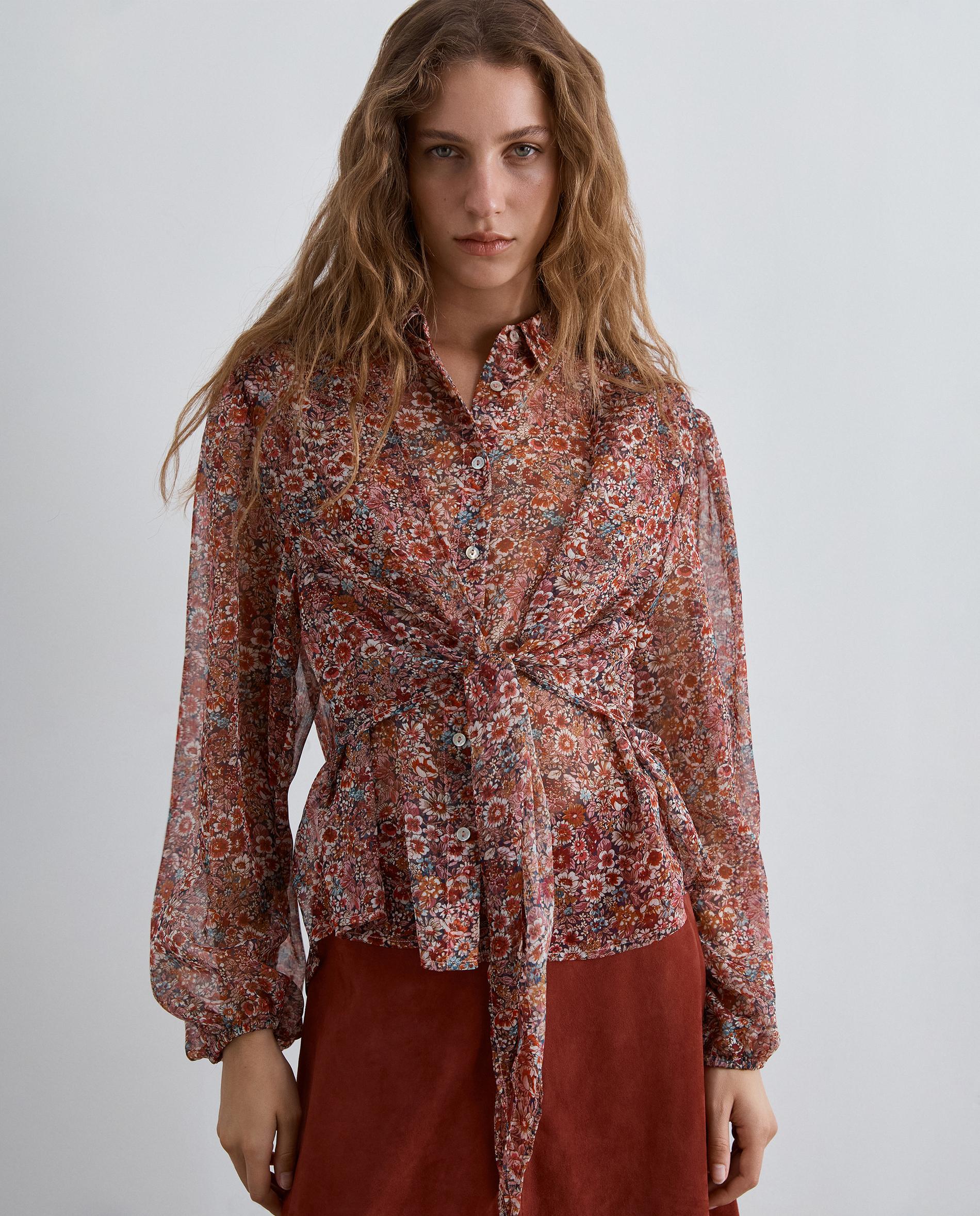 Camisa de mujer estampada en tejido fluido - Scalpers - Rojo Rojo-1