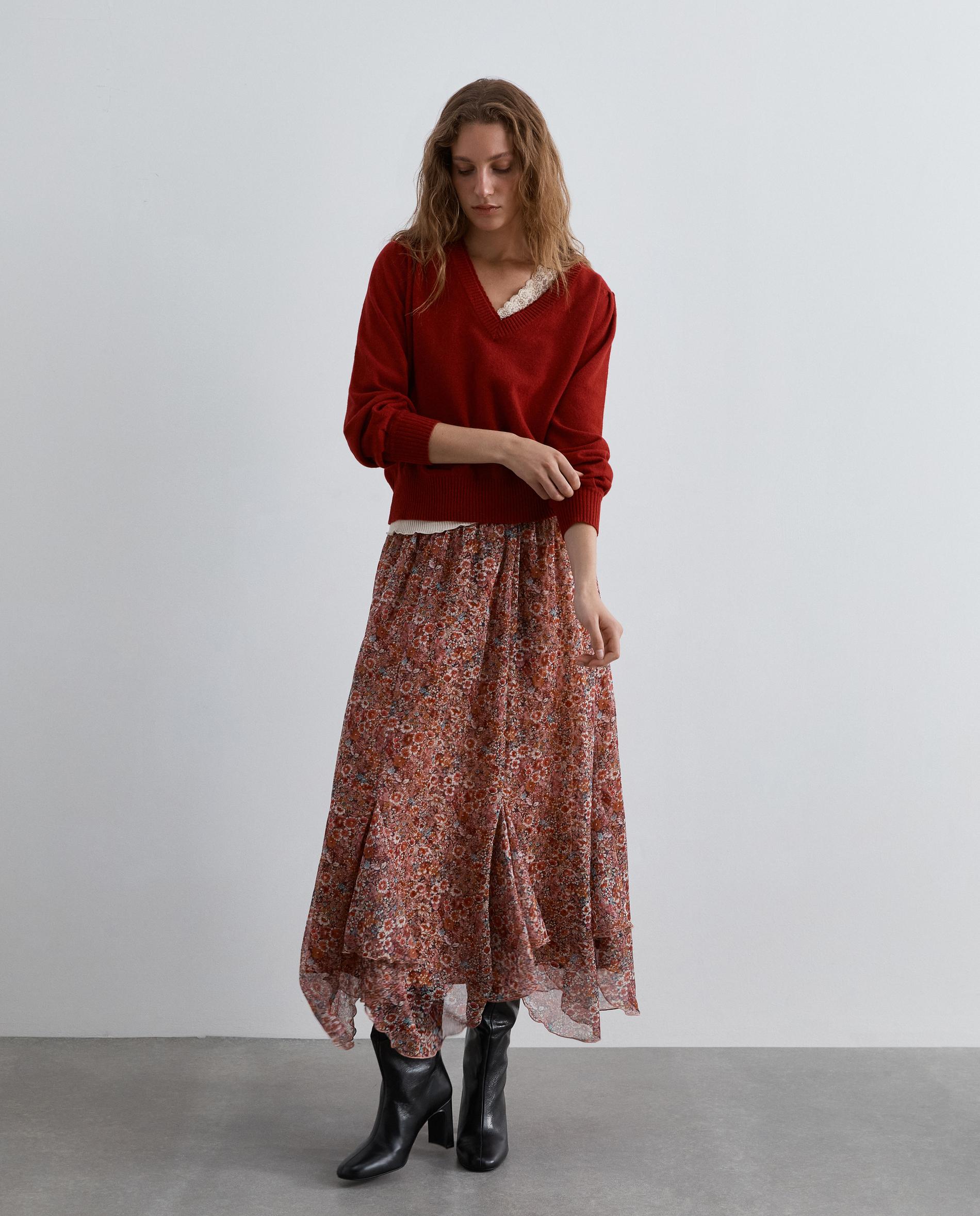 Falda larga estampada en tejido fluido - Scalpers - Rojo Rojo-1