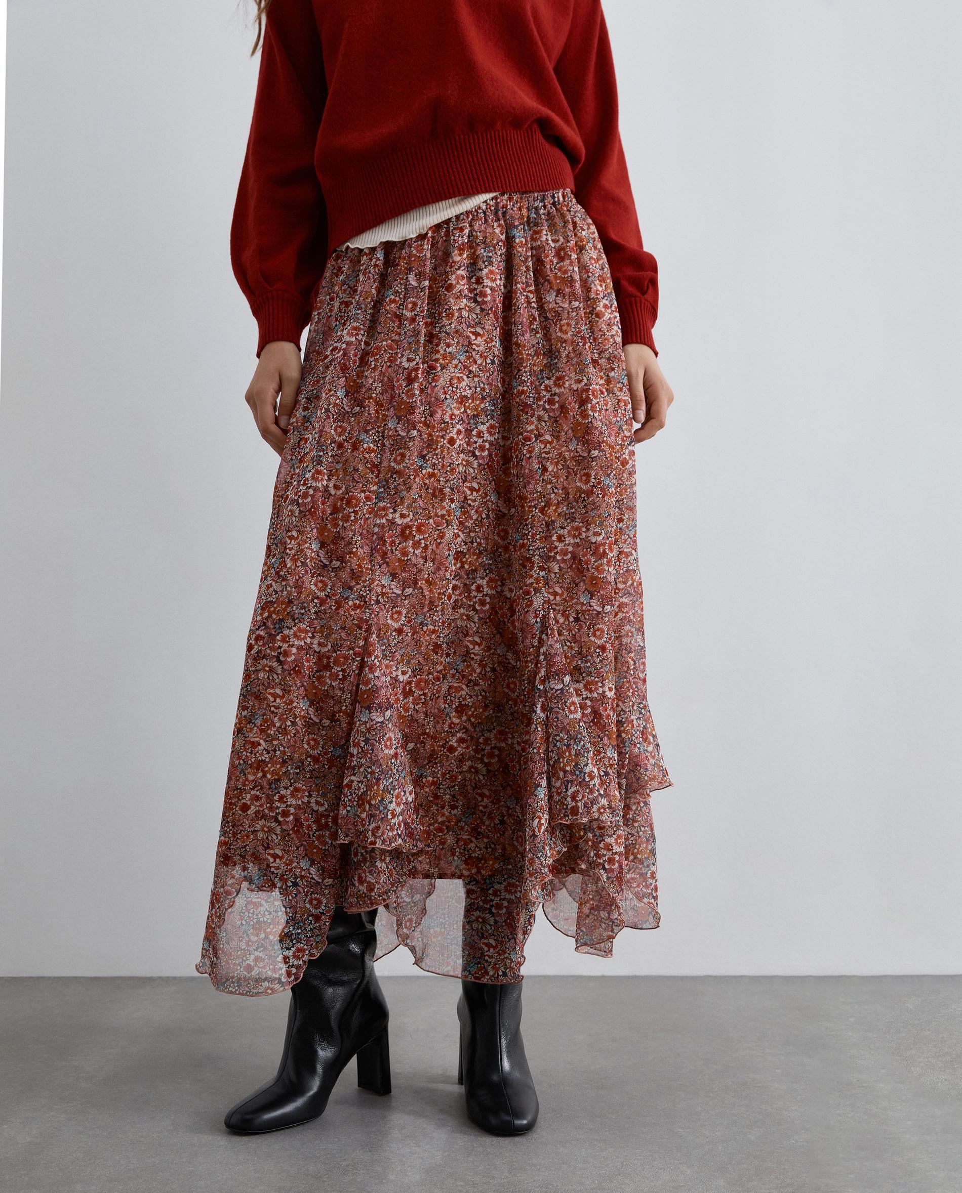 Falda larga estampada en tejido fluido - Scalpers - Rojo Rojo-2