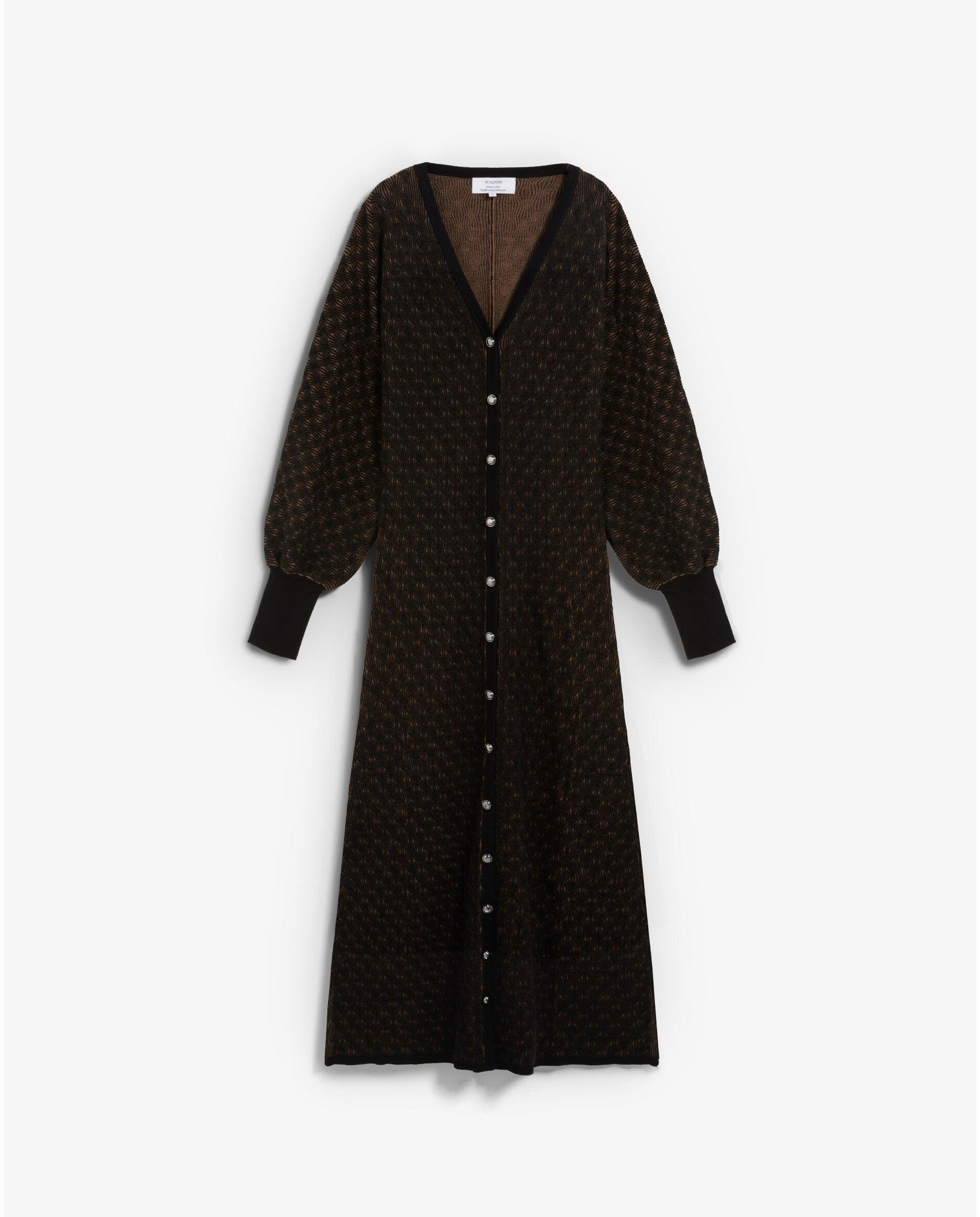 Imagen 1 de Vestido de punto midi con mangas abullonadas Negro