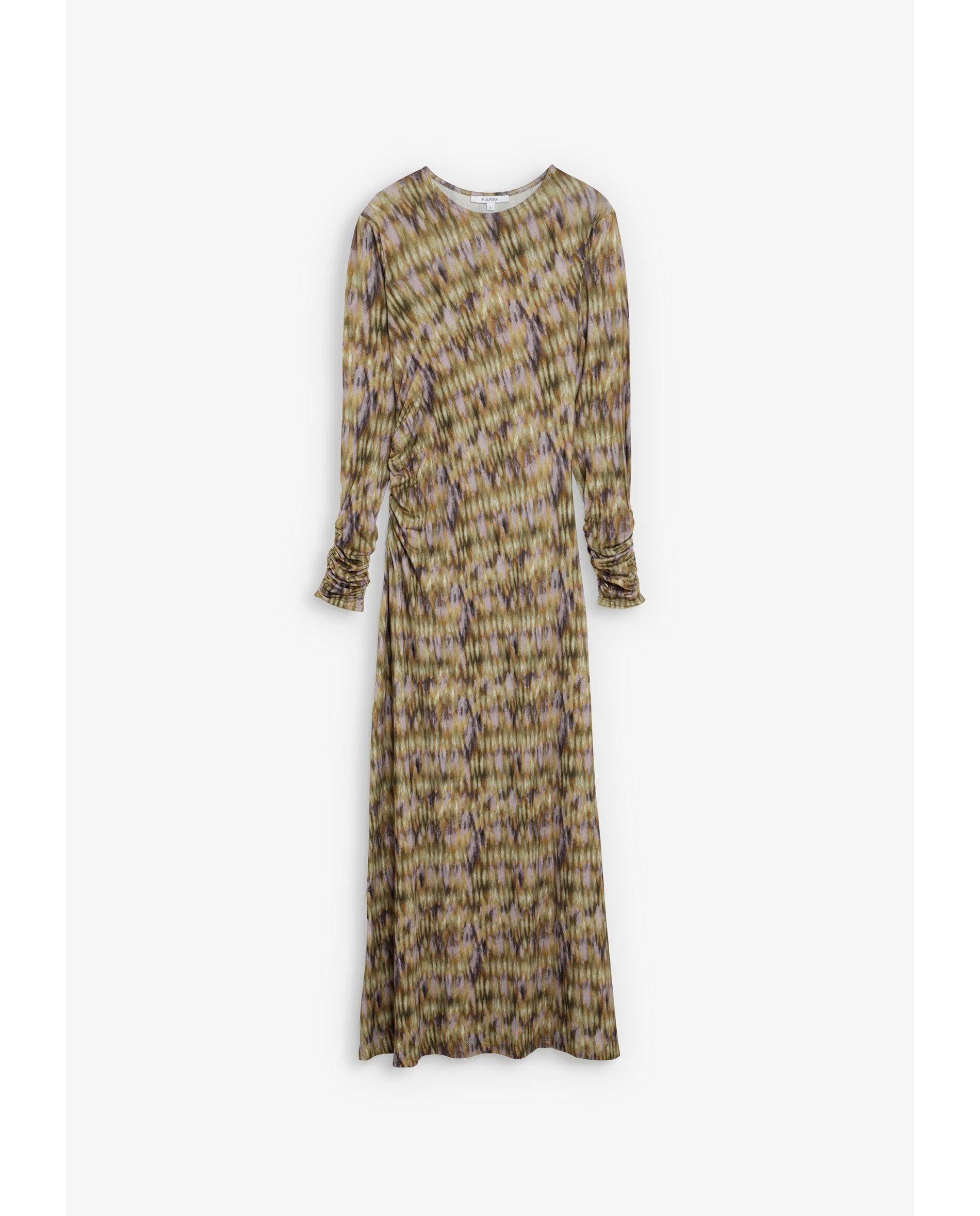 Vestido midi estampado con drapeado en la cintura - Scalpers - Kaki Kaki-1