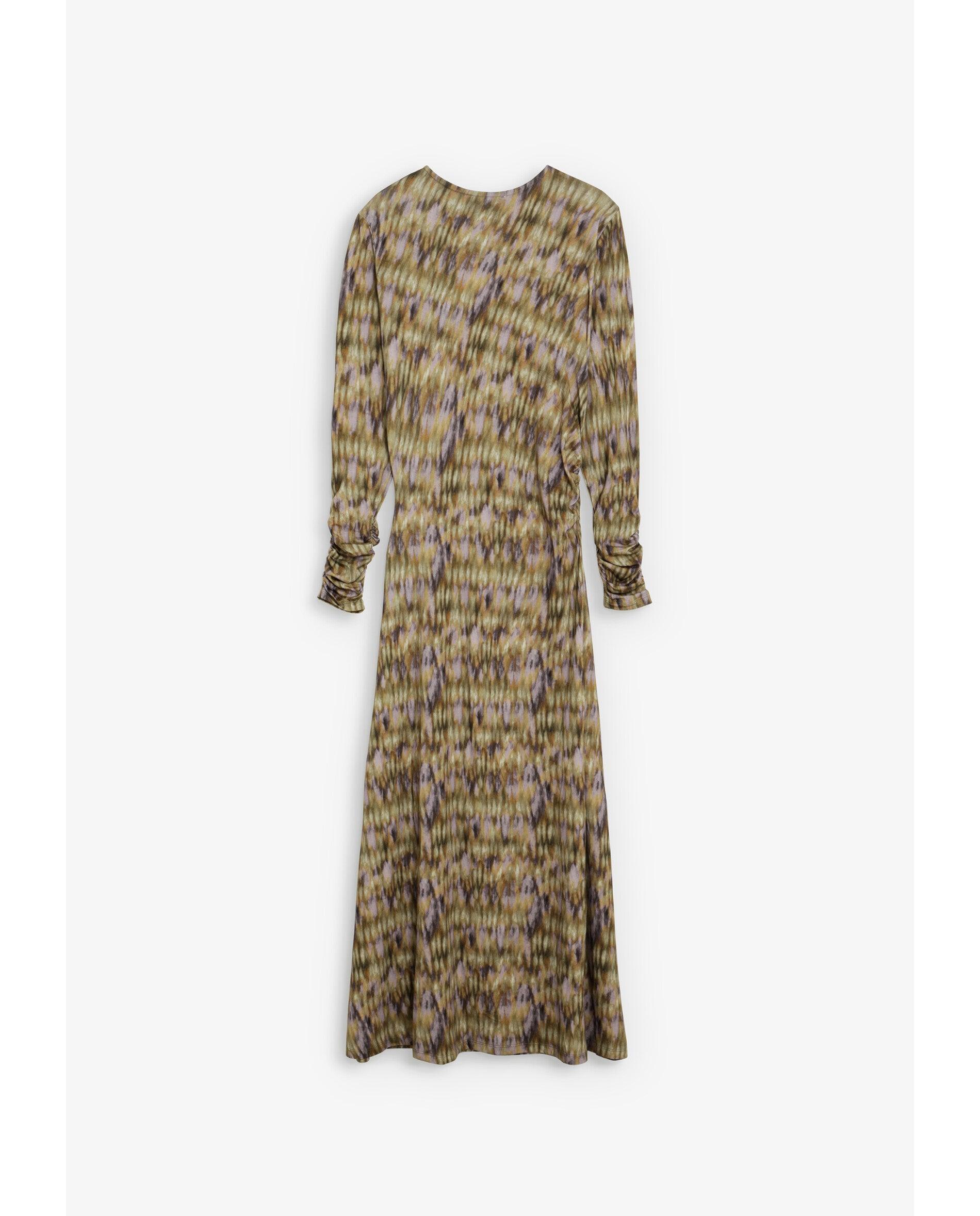 Vestido midi estampado con drapeado en la cintura - Scalpers - Kaki Kaki-2