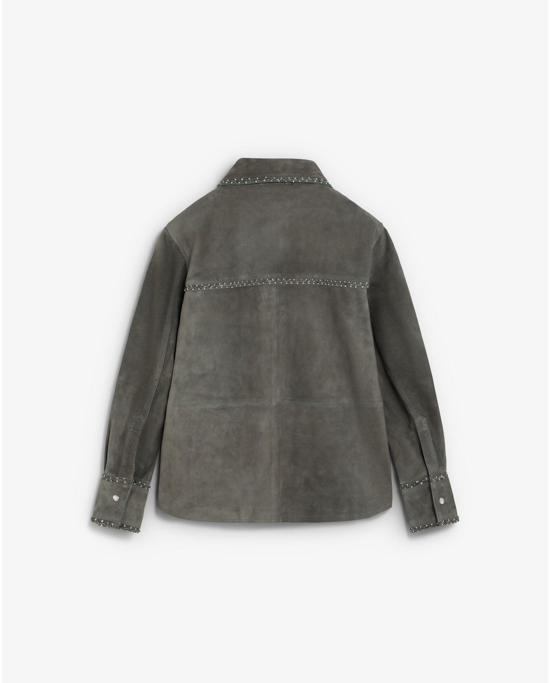 Chaqueta de mujer de ante con bolsillos bordados - Scalpers - Gris Gris-2