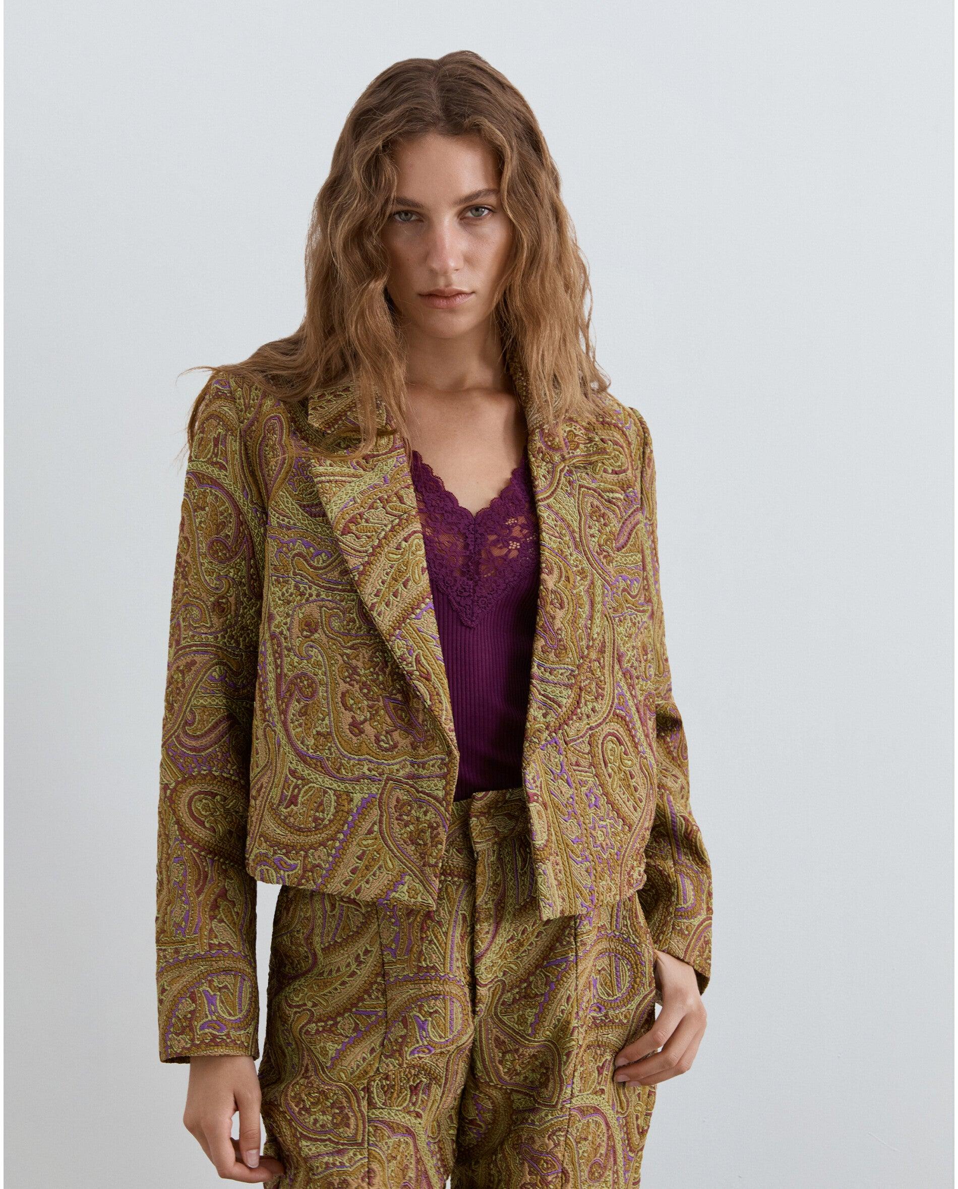 Chaqueta de mujer con solapas y estampado paisley - Scalpers - Verde Verde-1