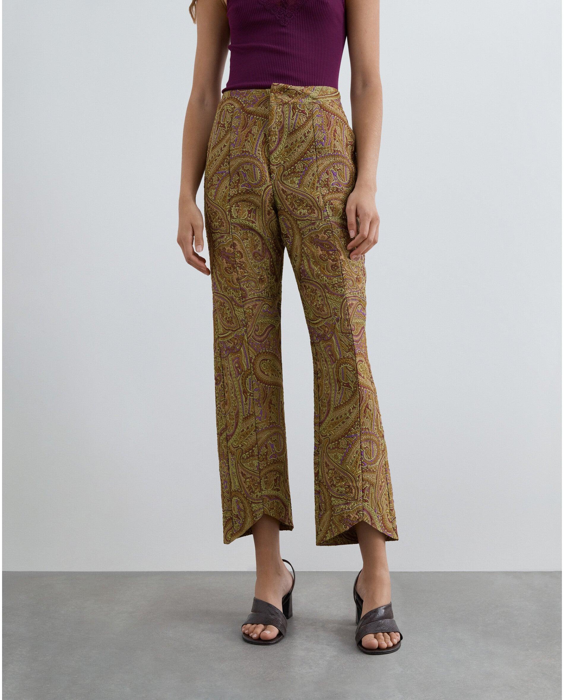Pantalón recto de mujer tobillero con estampado paisley - Scalpers - Verde Verde-2