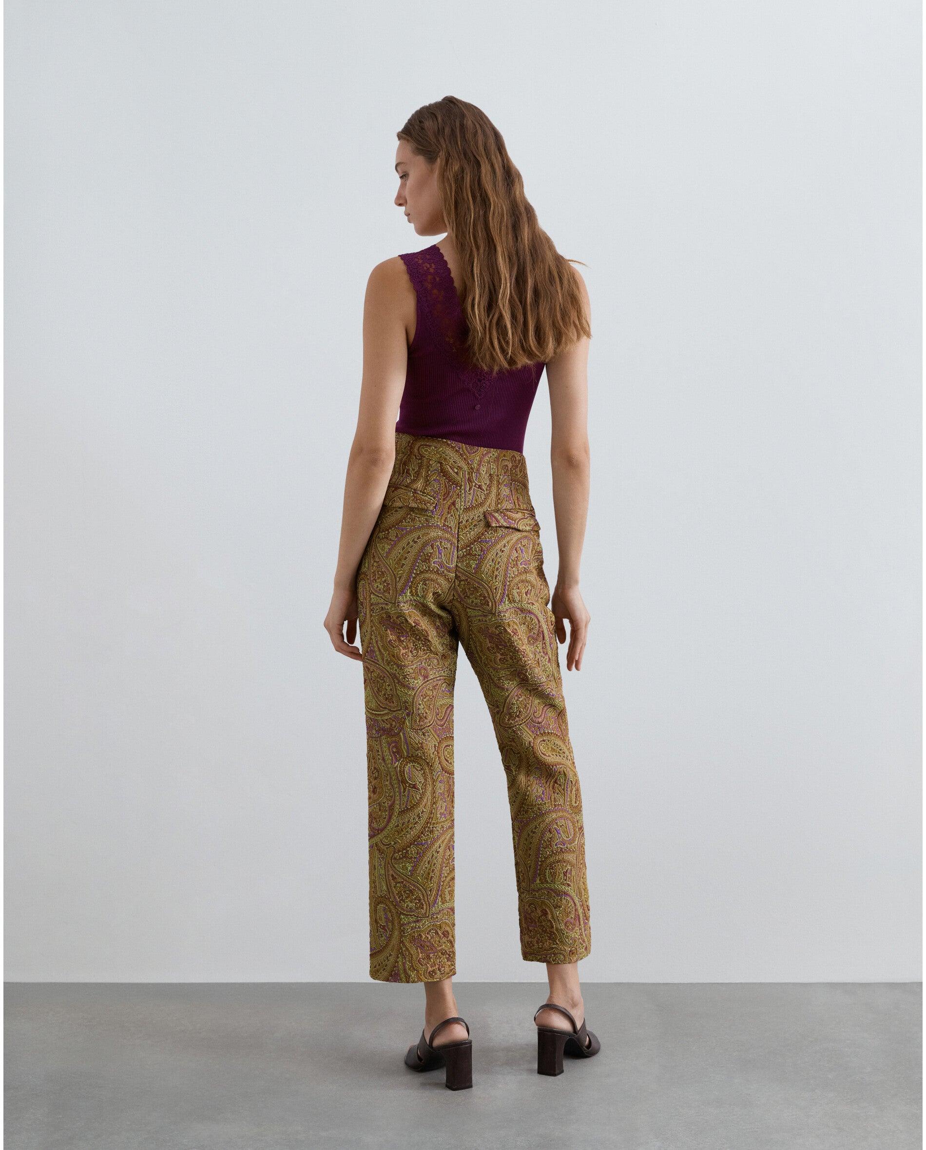 Pantalón recto de mujer tobillero con estampado paisley - Scalpers - Verde Verde-3