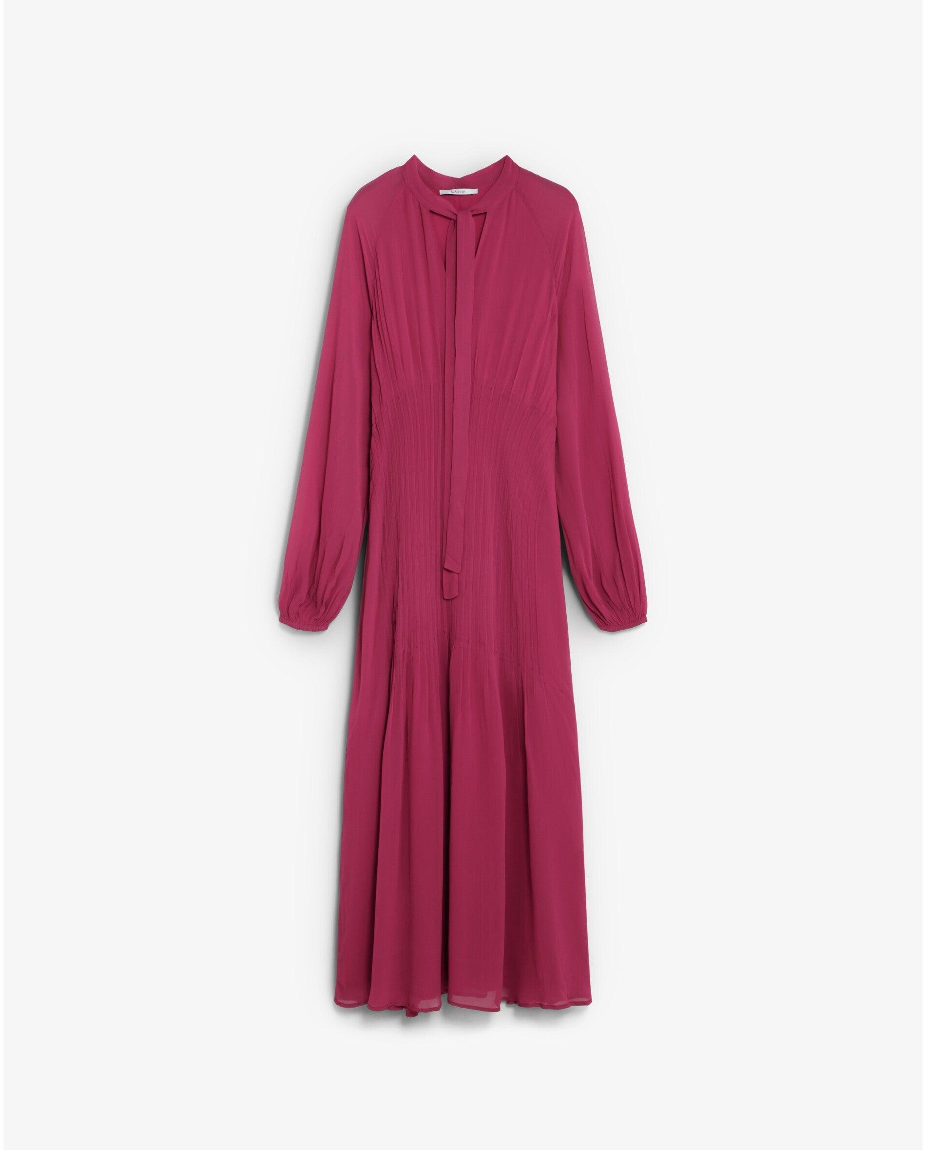 Vestido largo vaporoso con lazada en el cuello - Scalpers - Fucsia Fucsia-1