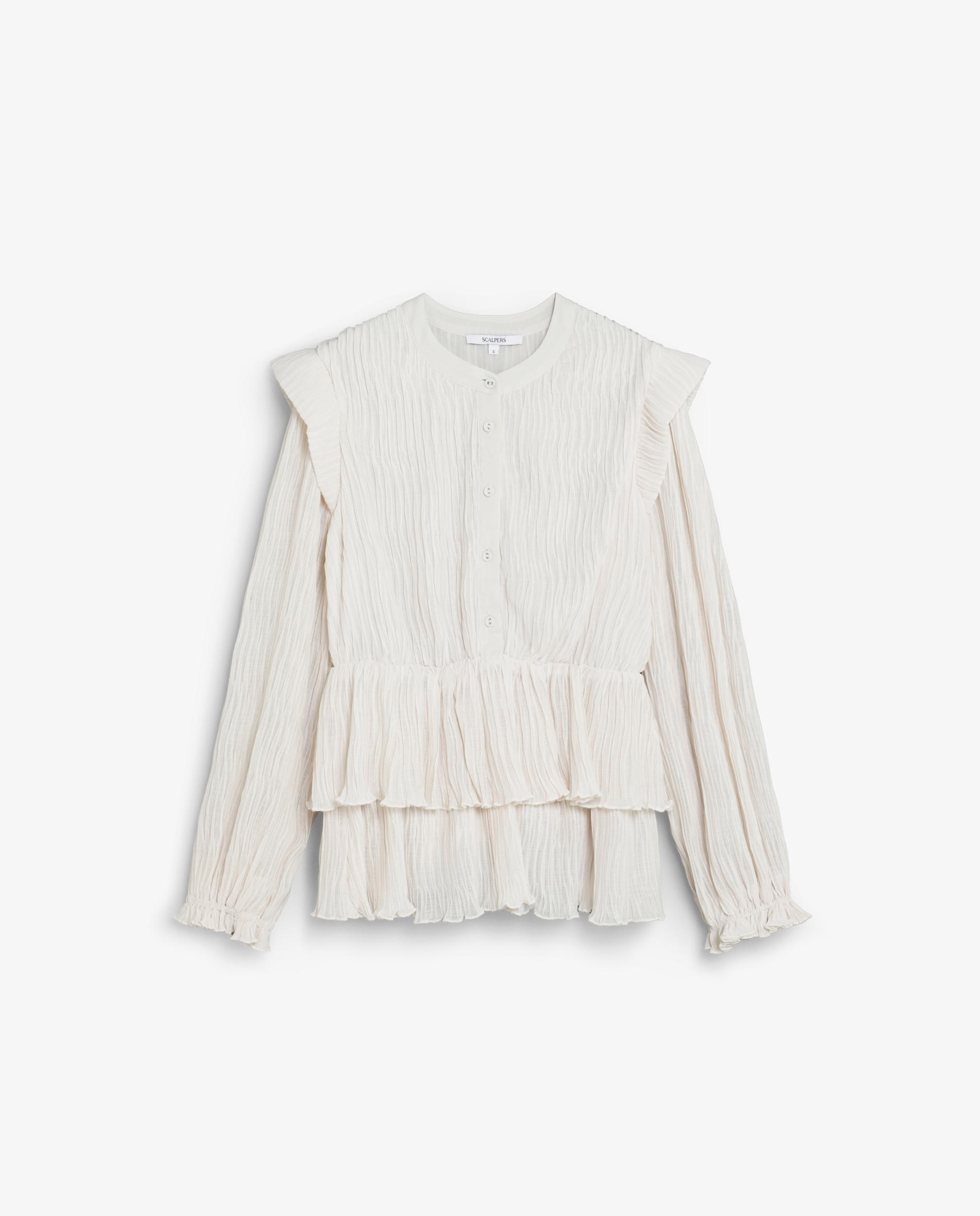 Imagen 0 de Blusa de mujer en tejido plisado con volantes Blanco