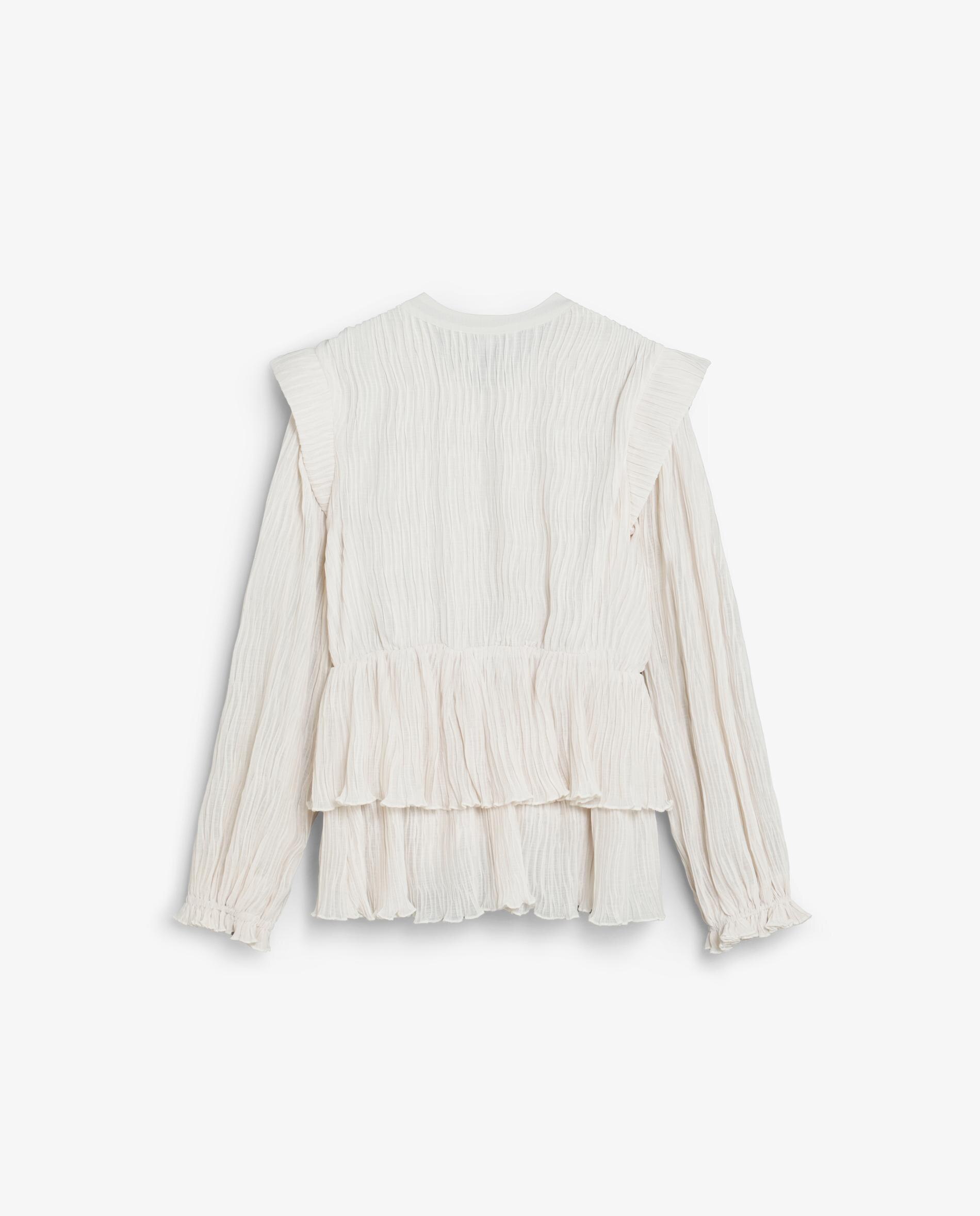 Blusa de mujer en tejido plisado con volantes - Scalpers - Blanco Blanco-2