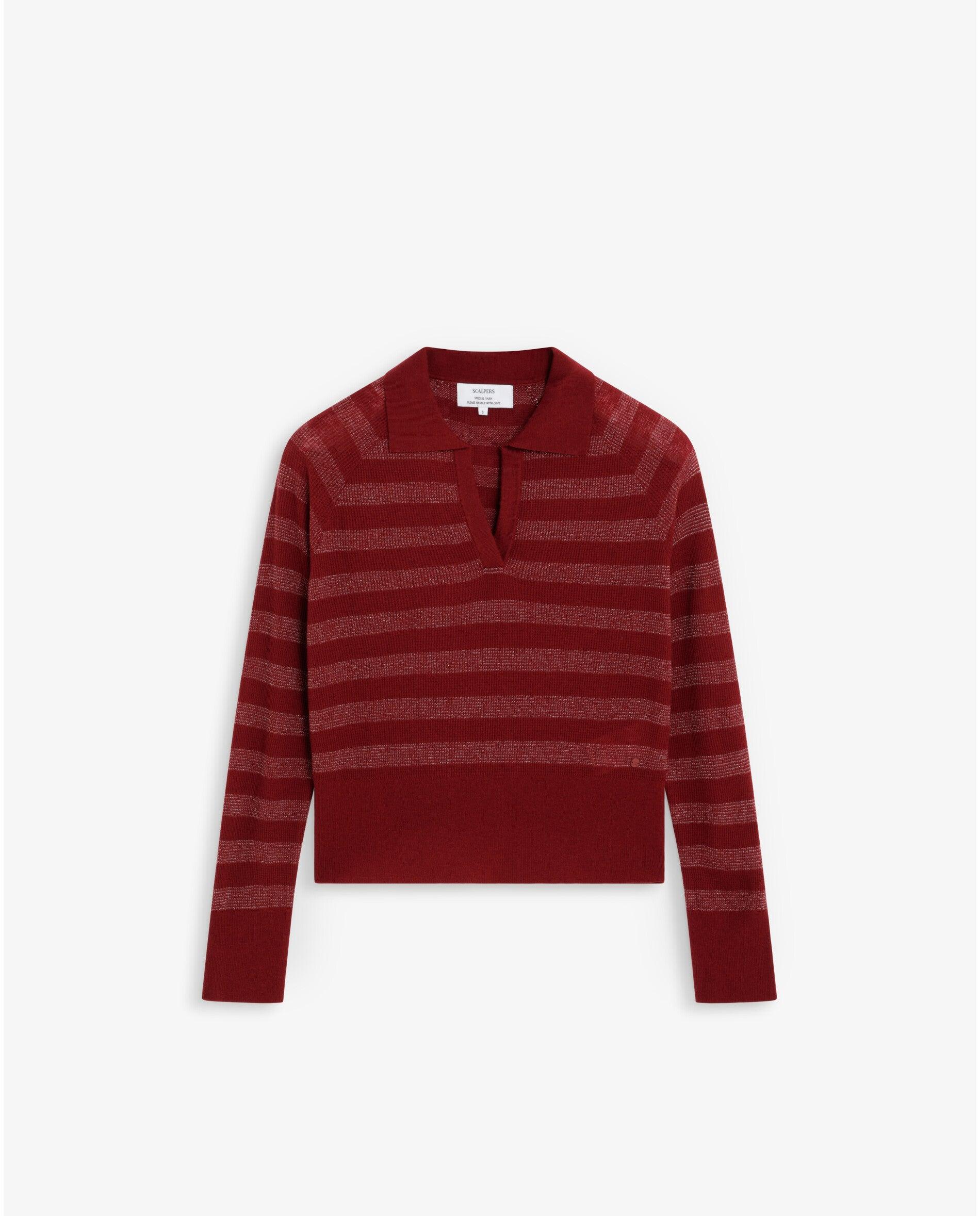Jersey de mujer a rayas con cuello polo - Scalpers - Rojo Rojo-1