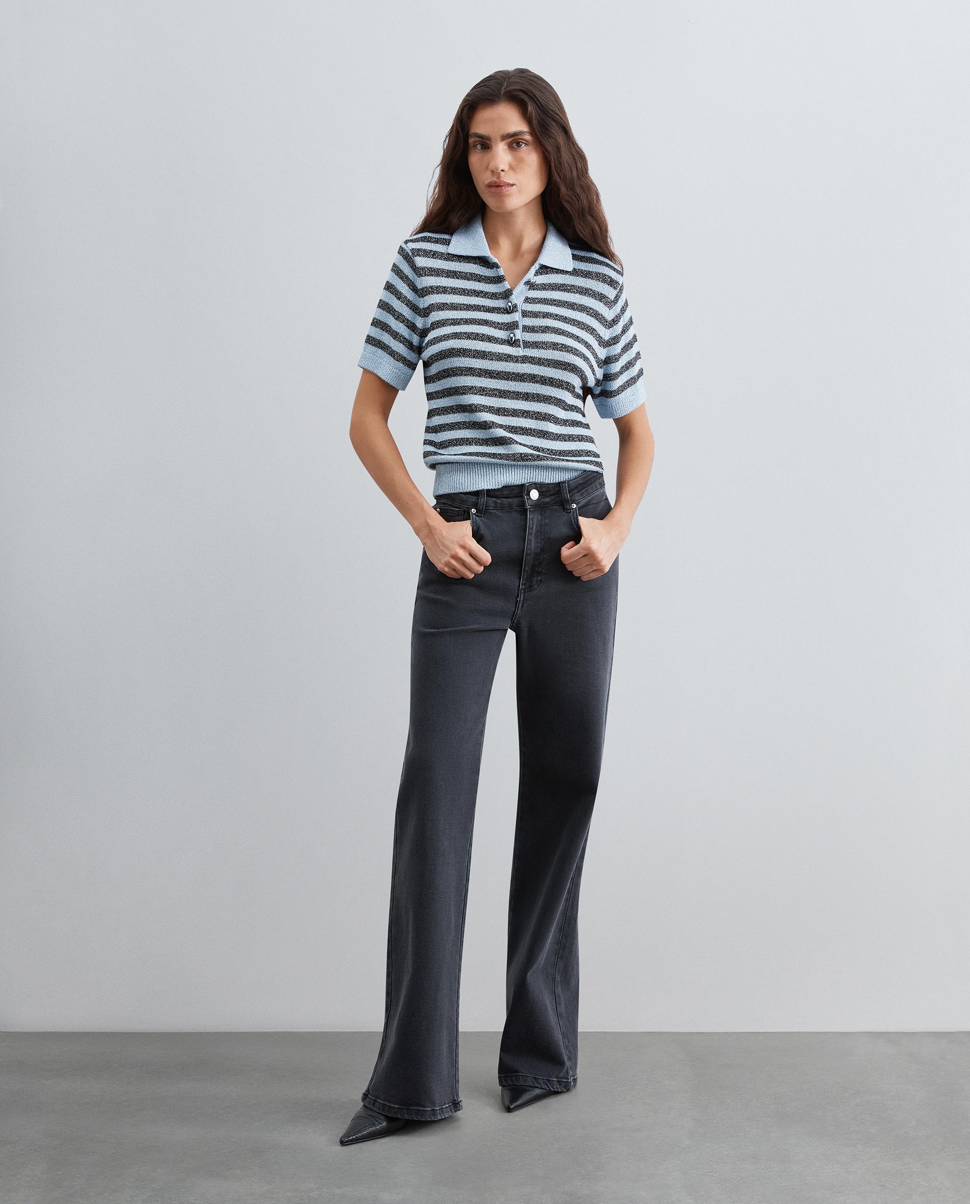 Imagen 2 de Jersey de mujer de manga corta a rayas con cuello polo - Scalpers - Azul claro Azul claro