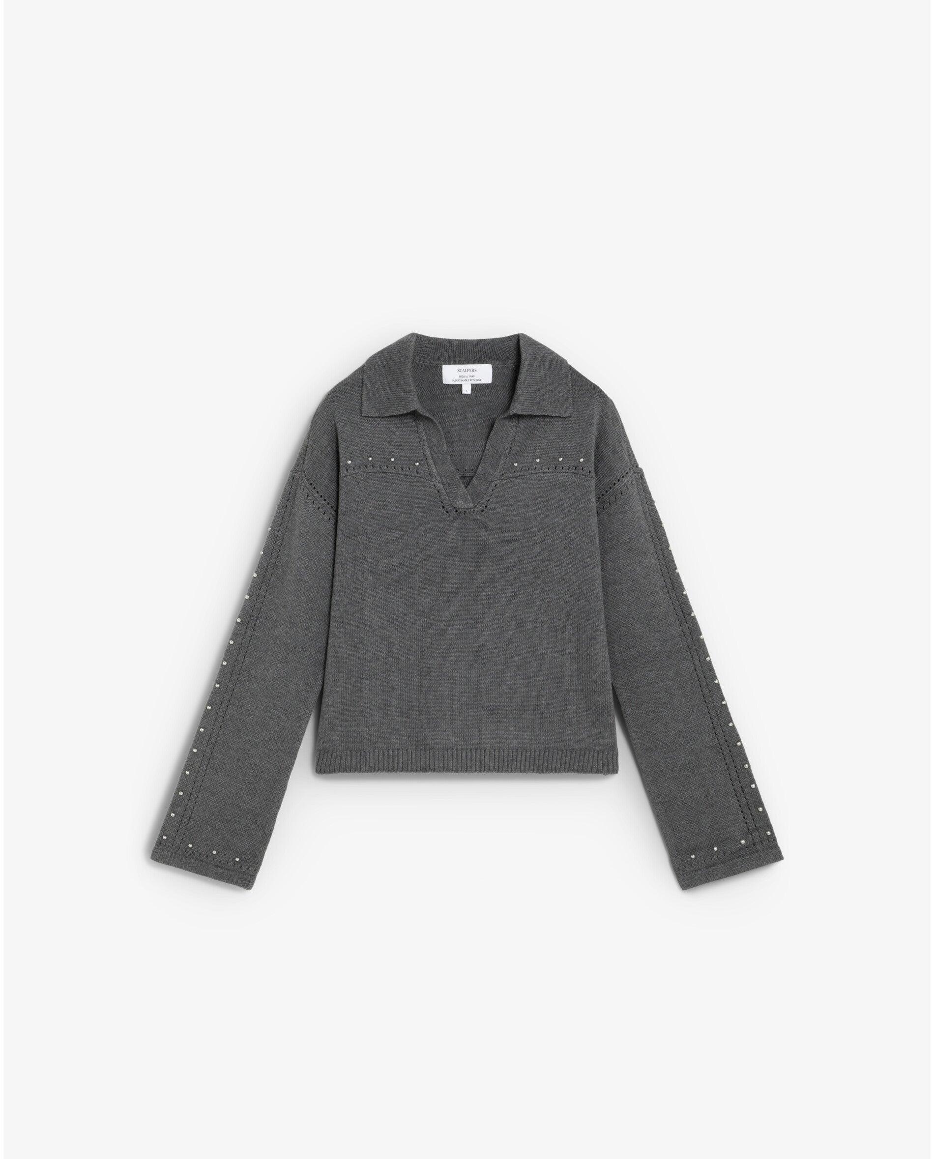 Jersey de mujer con cuello polo y detalles metálicos - Scalpers - Gris oscuro Gris oscuro-1