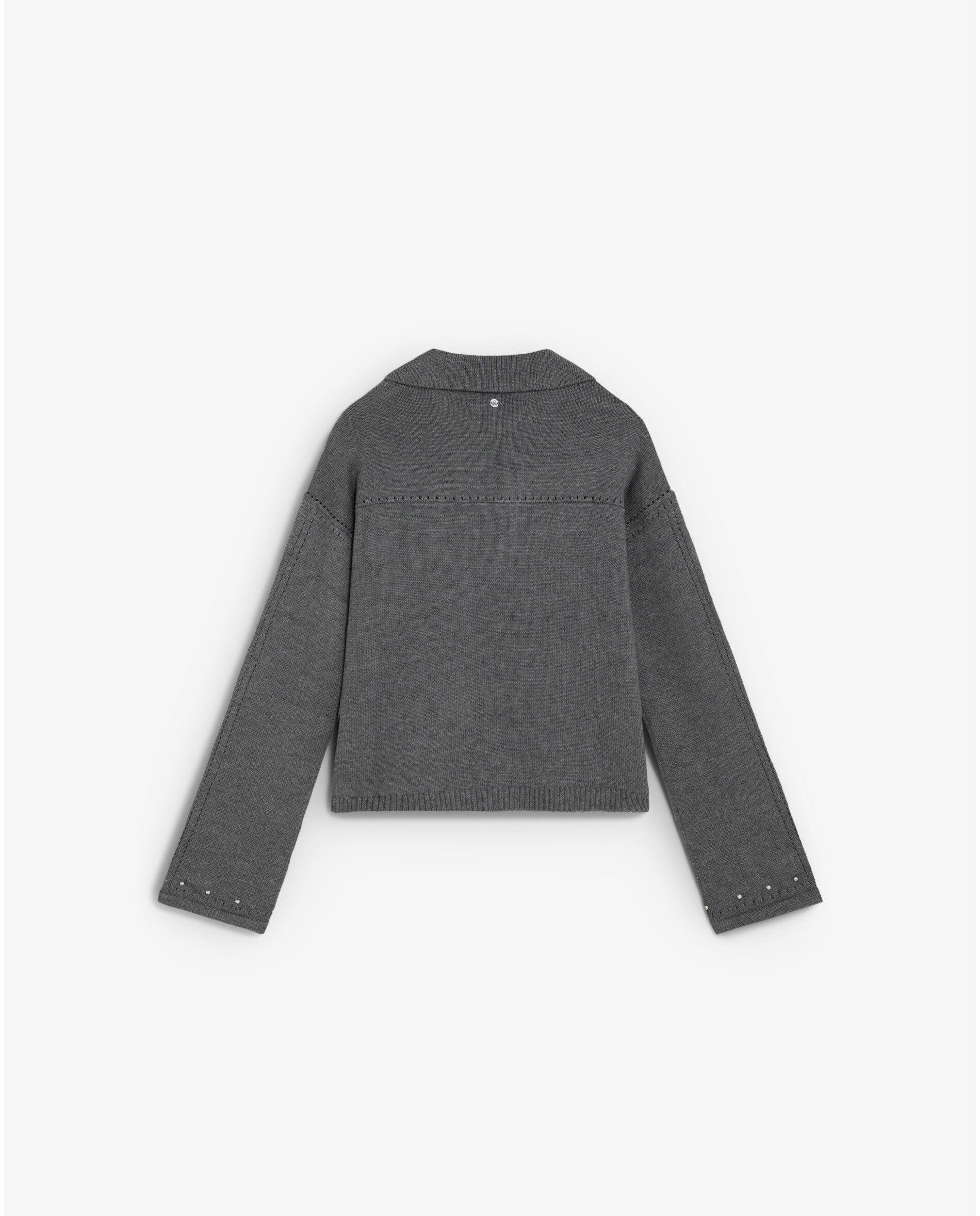 Jersey de mujer con cuello polo y detalles metálicos - Scalpers - Gris oscuro Gris oscuro-2