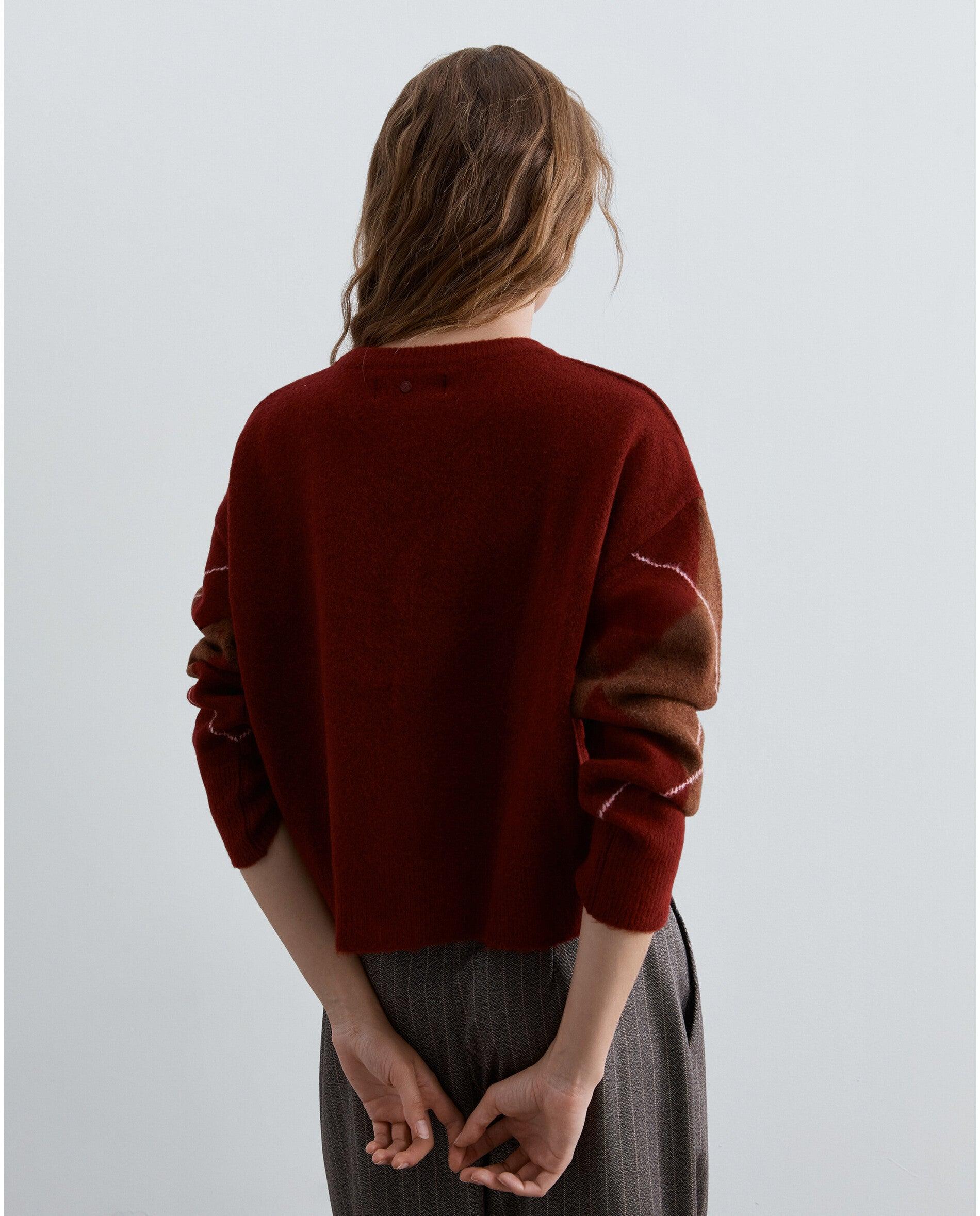 Jersey de mujer con cuello redondo y estampado de rombos - Scalpers - Burdeos Burdeos-2