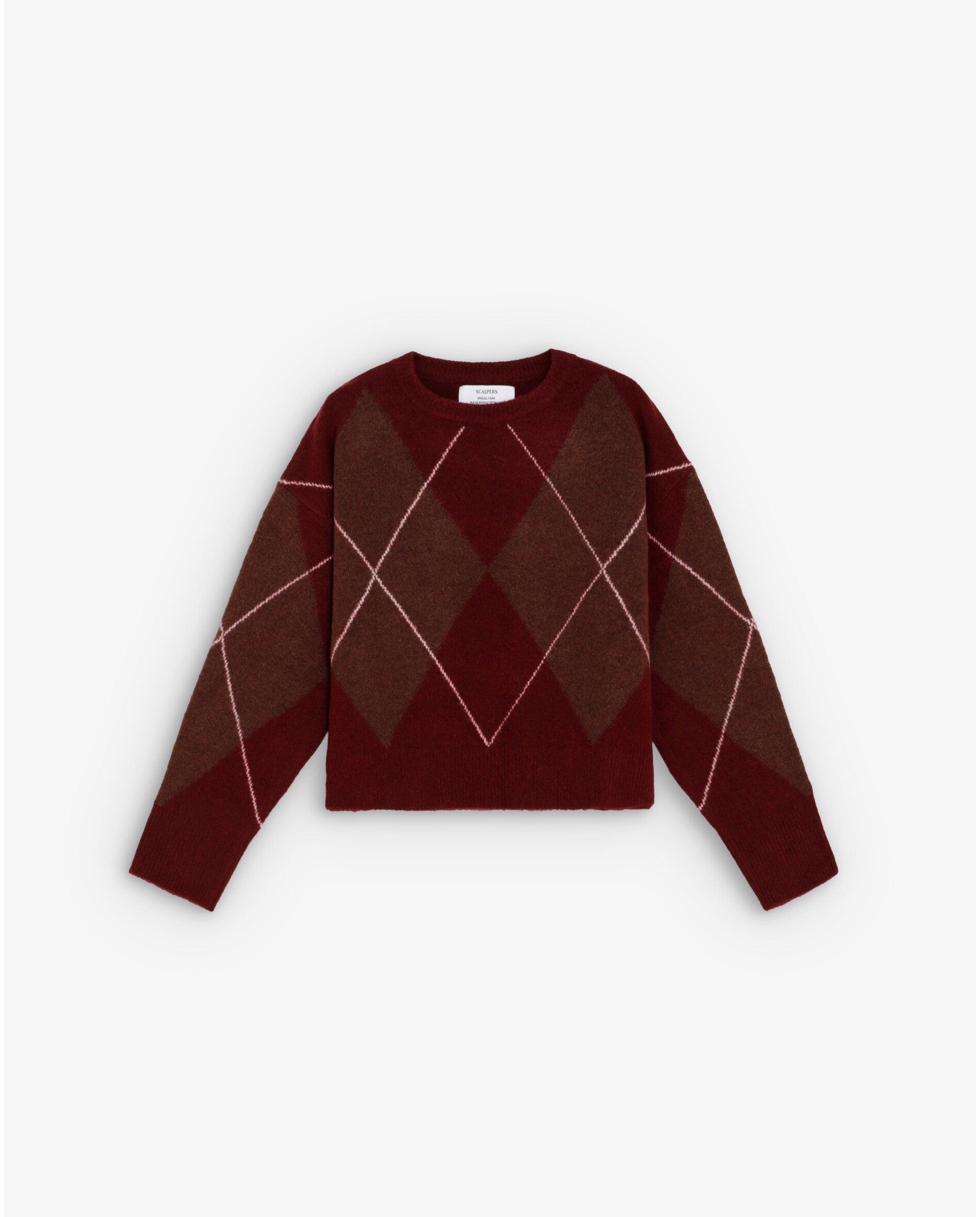 Jersey de mujer con cuello redondo y estampado de rombos - Scalpers - Burdeos Burdeos-5