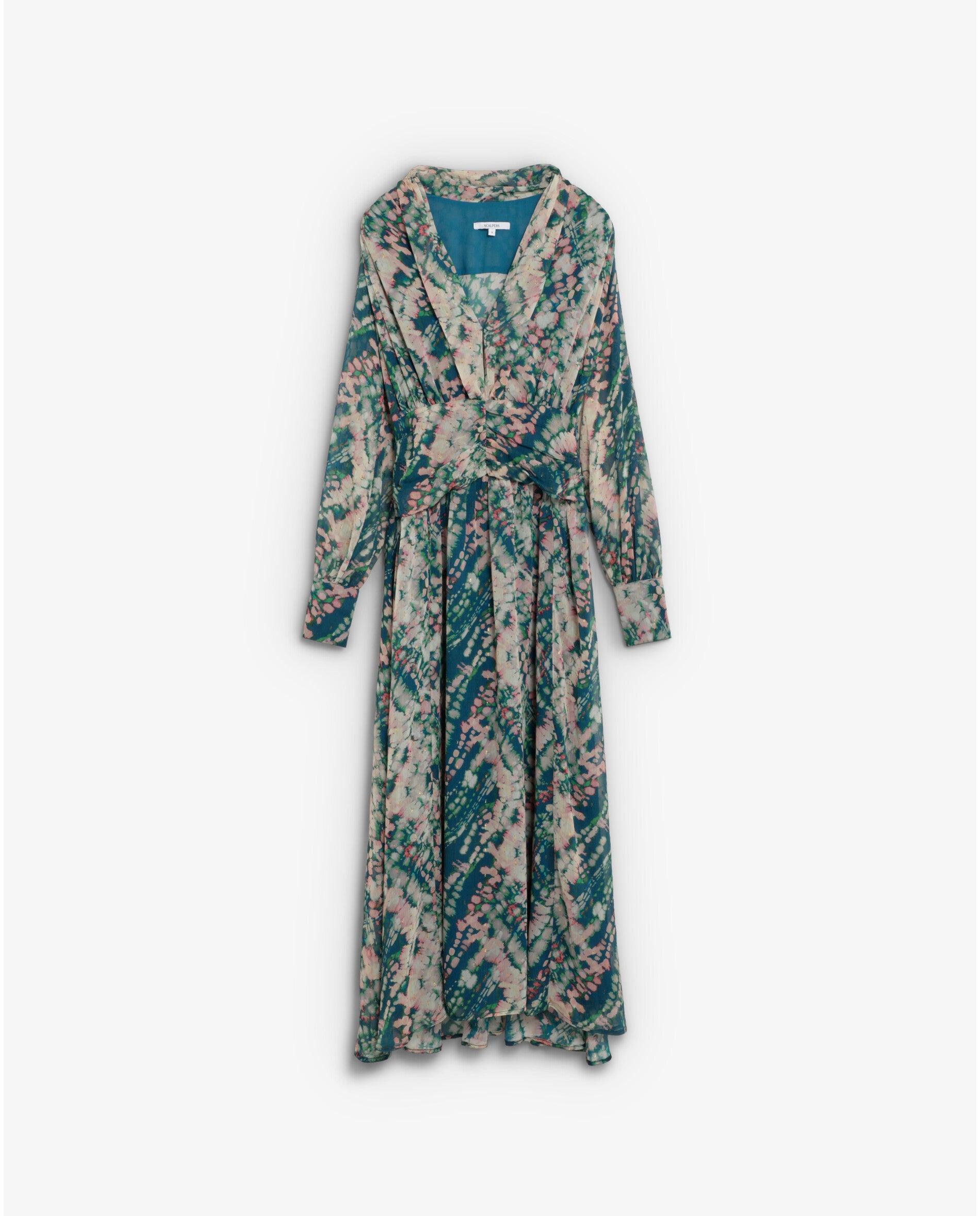 Vestido midi estampado en tejido fluido - Scalpers - Verde Verde-1