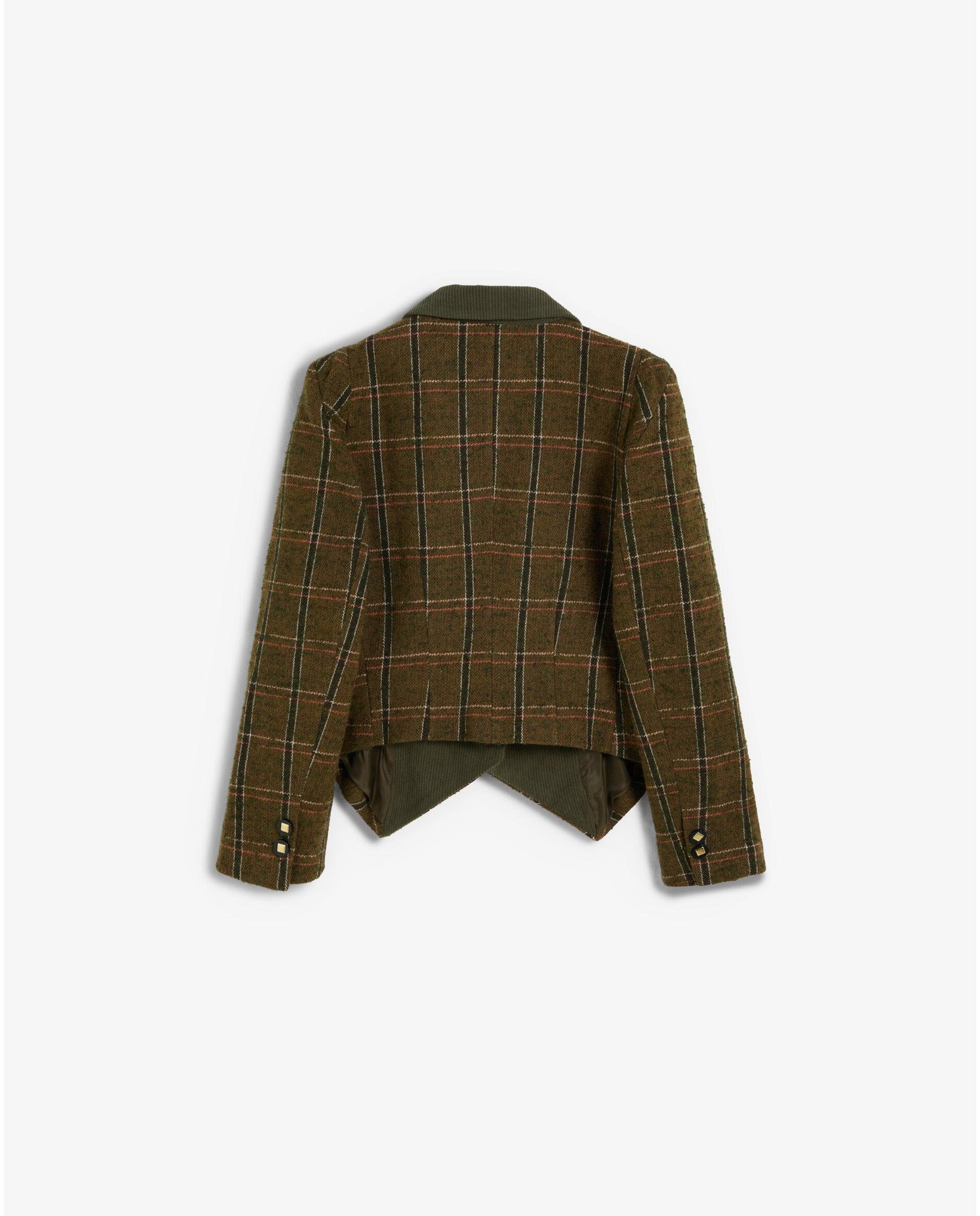 Blazer de mujer con estampado de cuadros y solapas de pana - Scalpers - Verde militar Verde militar-2