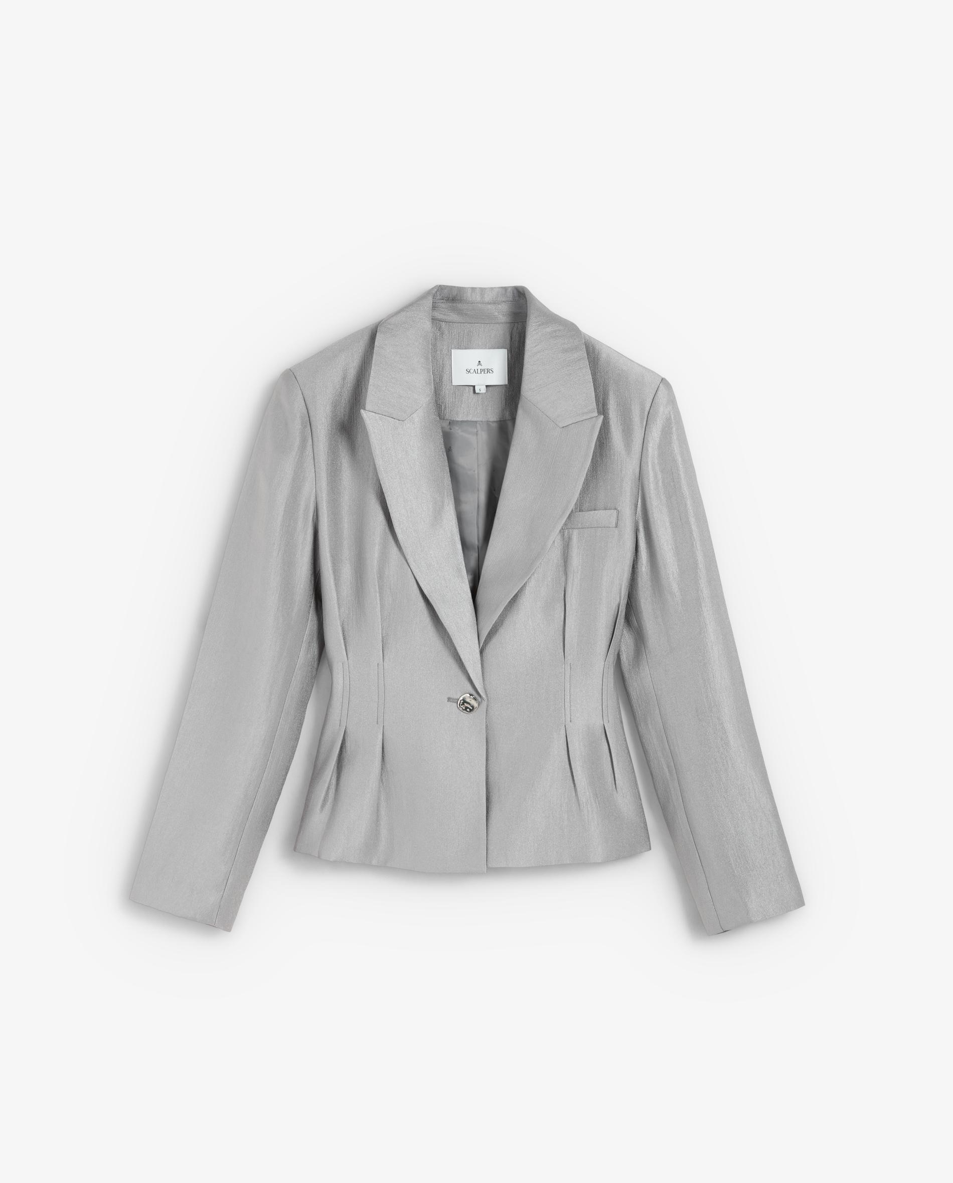 Blazer de mujer entallada en tejido satinado - Scalpers - Gris Gris-6